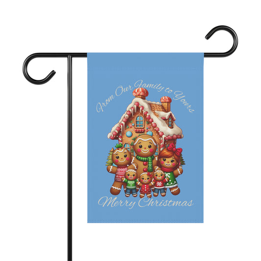 Garden Flag - Christmas - Gingerbread Family (01a - Blue)