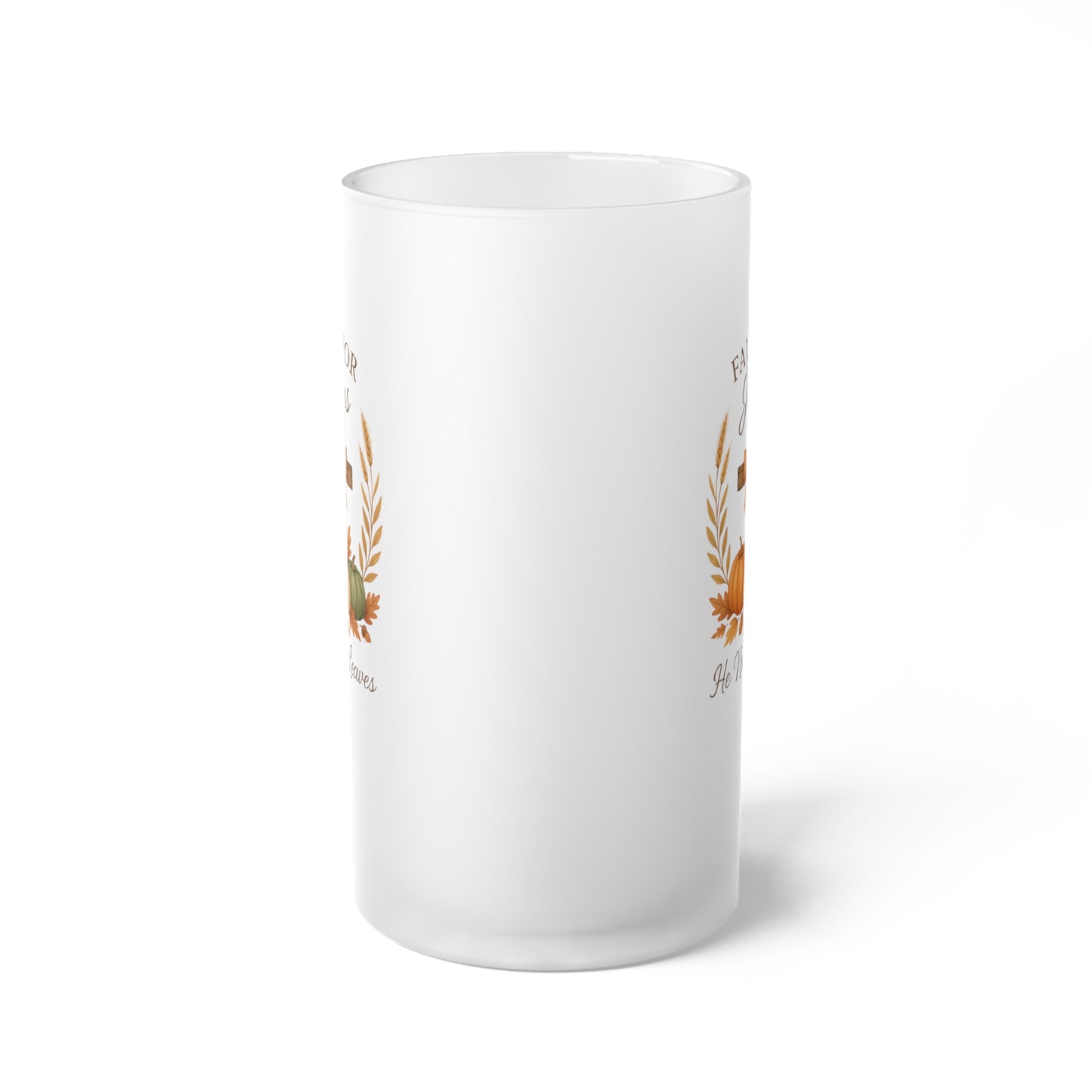 Frosted Glass Beer Mug - Faith - Fall for Jesus (01 Autumn)