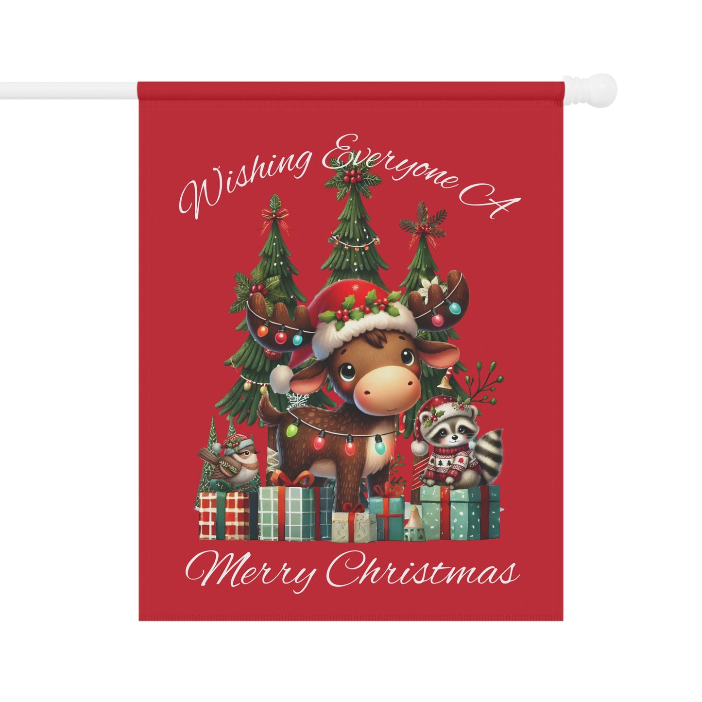 Garden Flag - Christmas - Merry Christmas Animals (01a - Red)