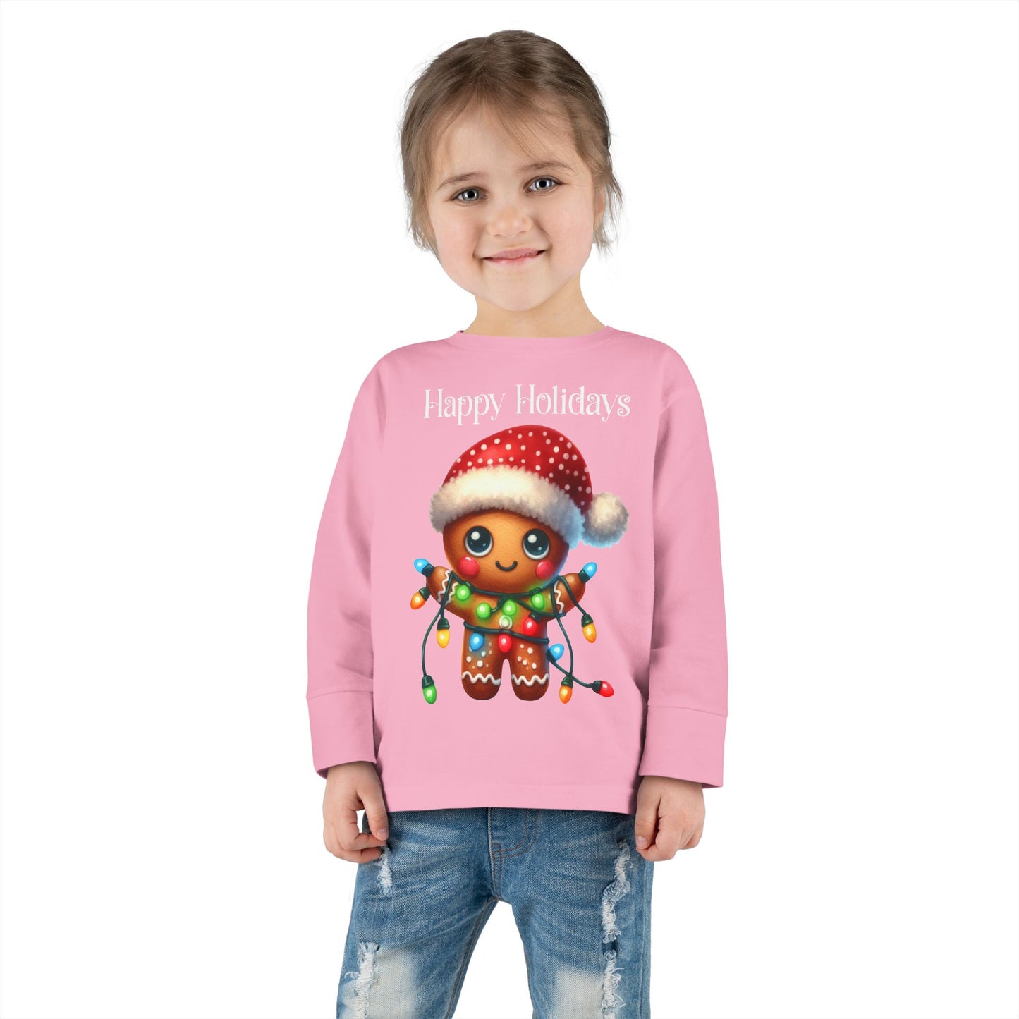 Toddler LS Tee - Christmas - Gingerbread - Happy Holidays (02a)