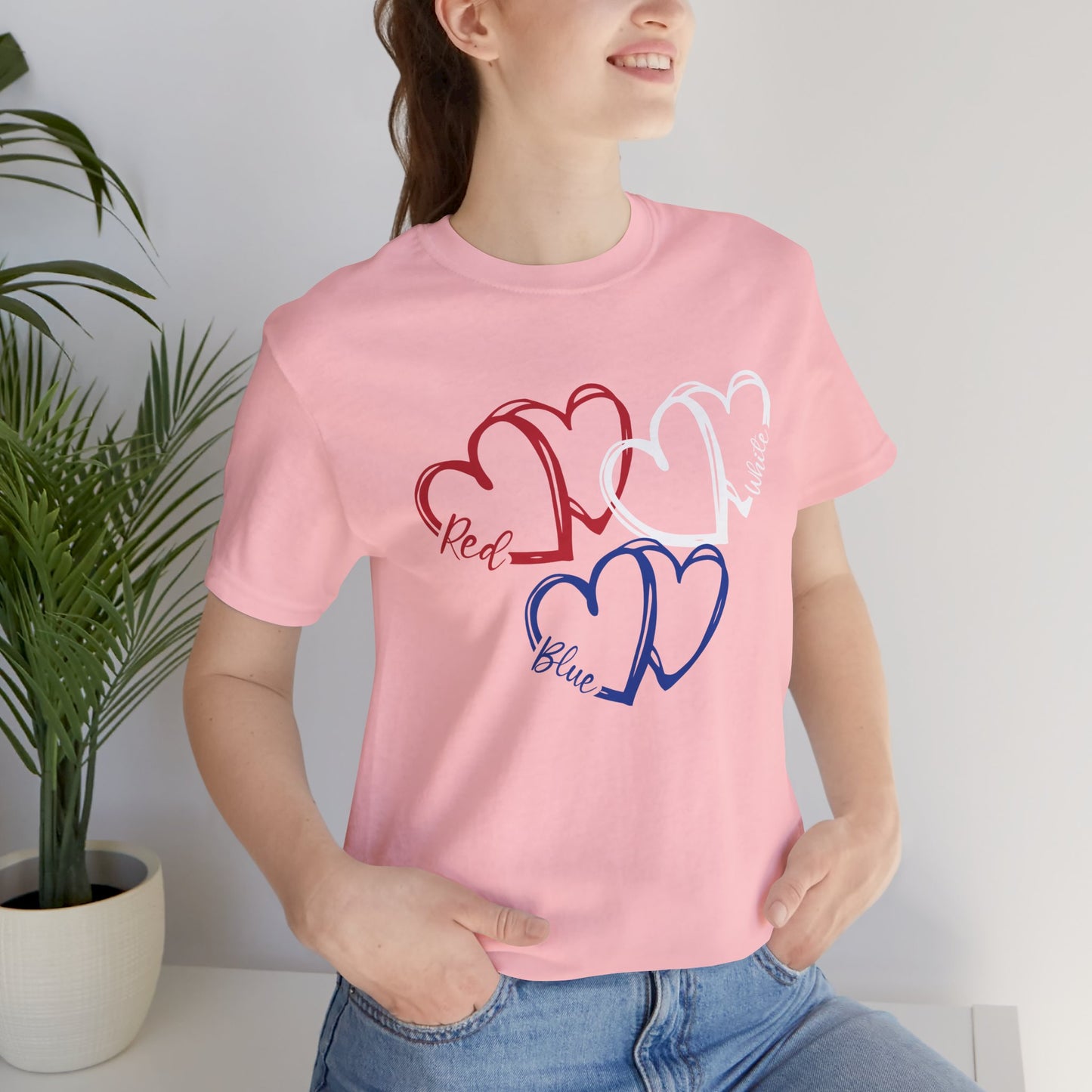 T-Shirt - Holiday - Red White Blue destressed hearts 01