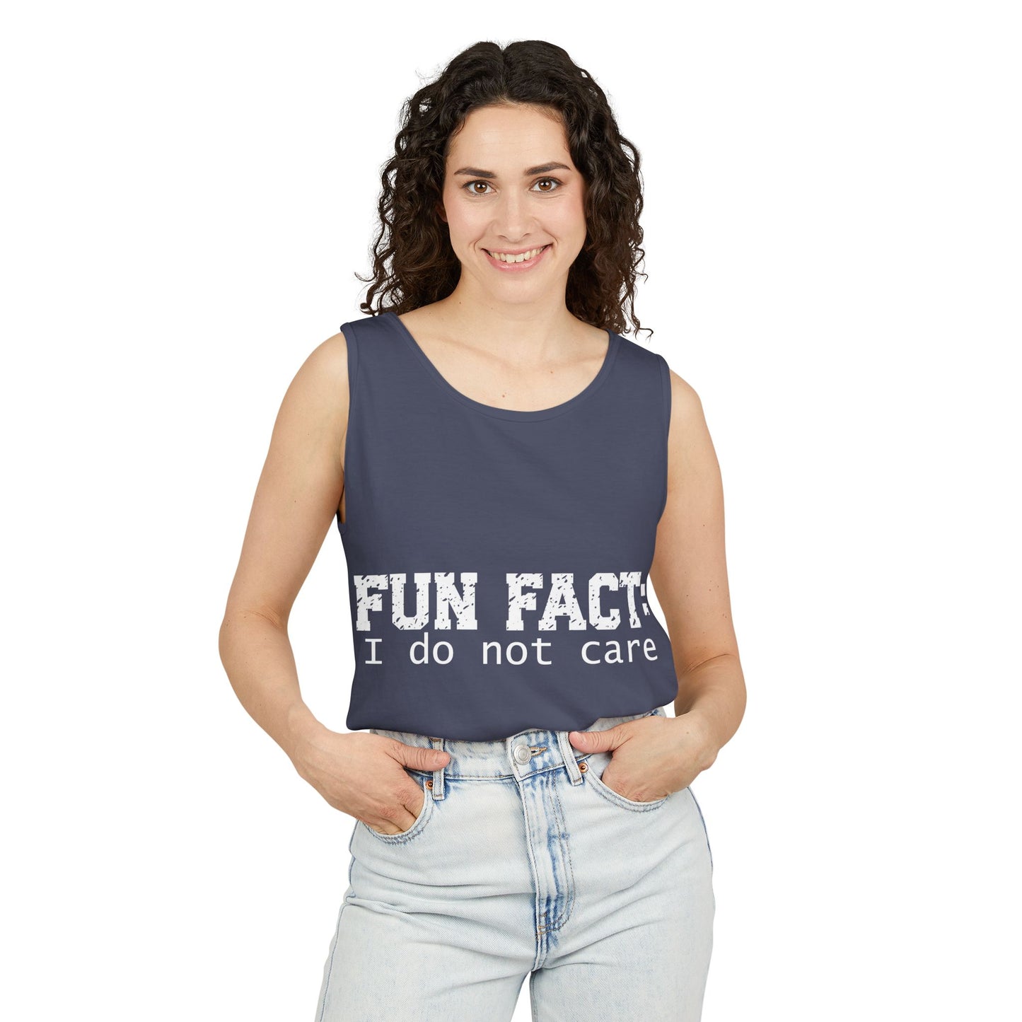 Unisex Tank Top - Funny - Fun Fact: I Do Not Care - White Writing