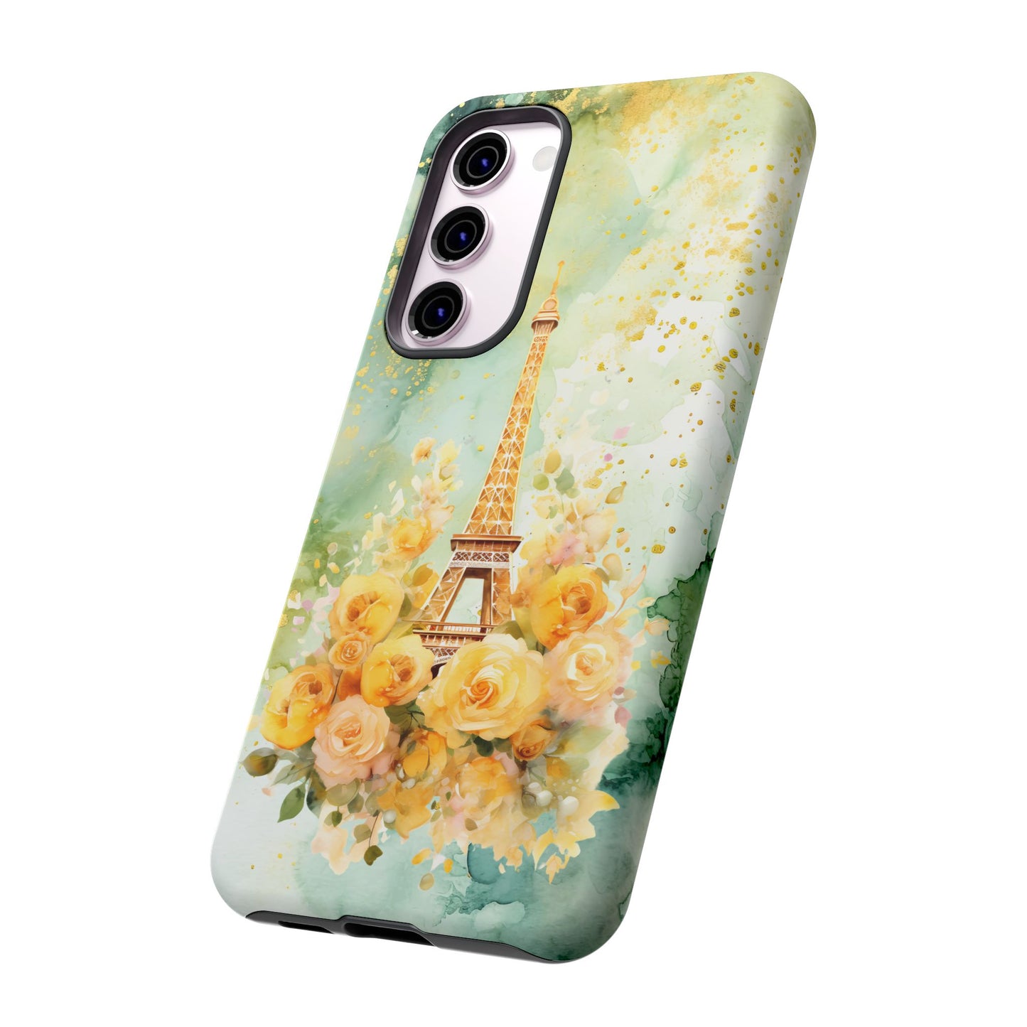 Tough Cell Phone Case - Paris - Eiffel Tower with Yellow Roses (1)