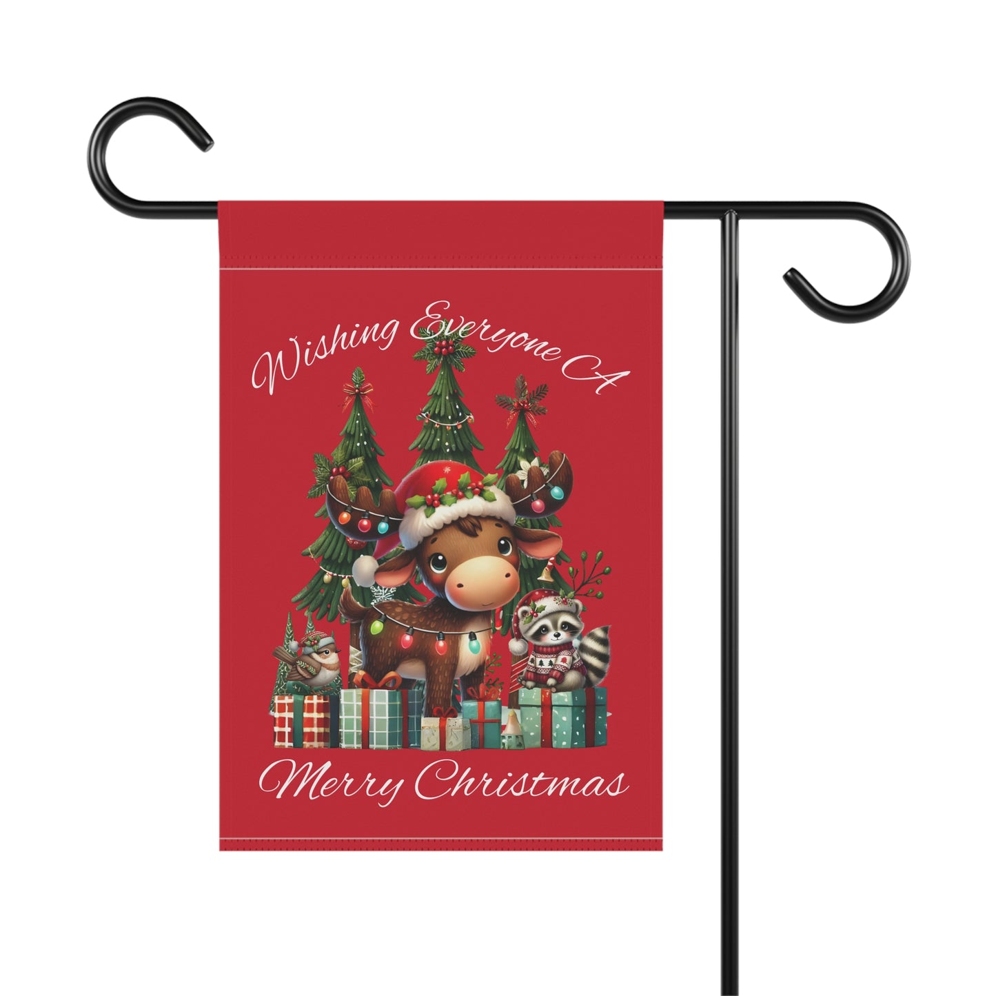 Garden Flag - Christmas - Merry Christmas Animals (01a - Red)