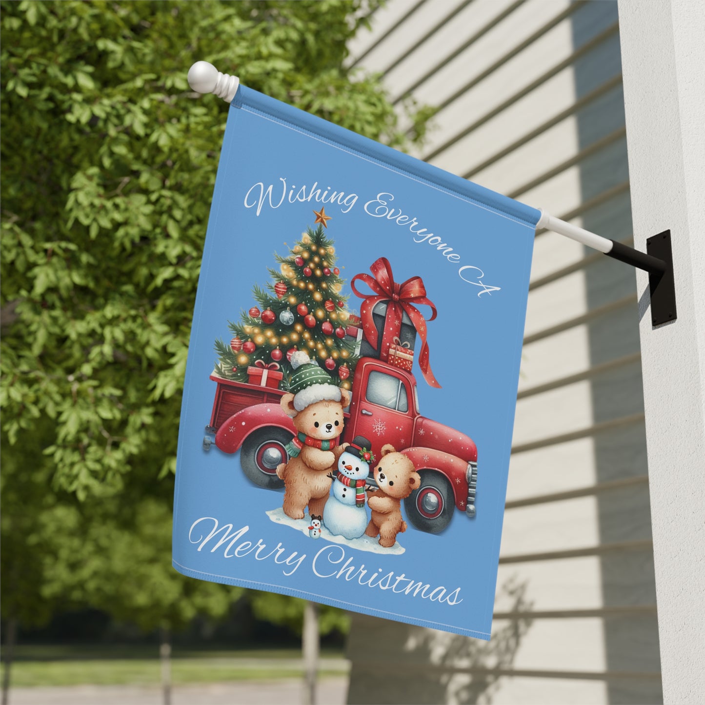 Garden Flag - Christmas - Truck & Snowman (01a - Blue)