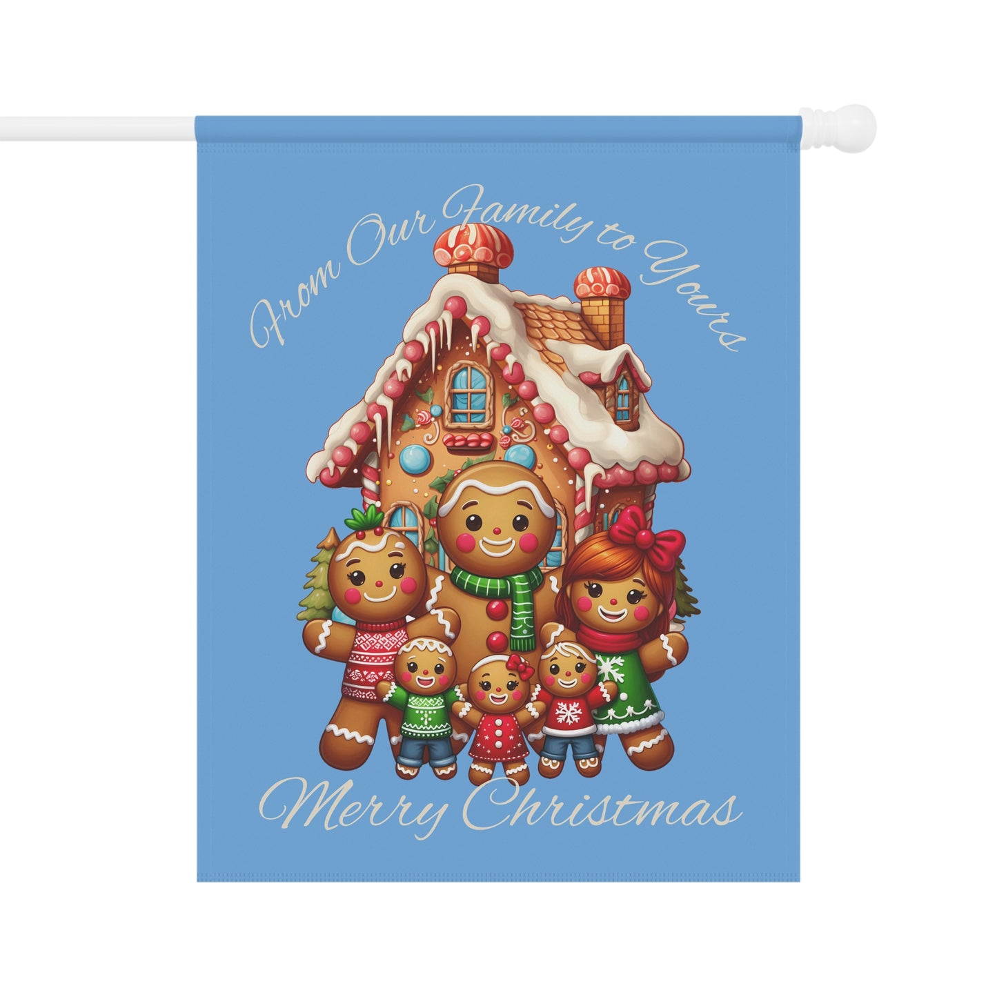 Garden Flag - Christmas - Gingerbread Family (01a - Blue)