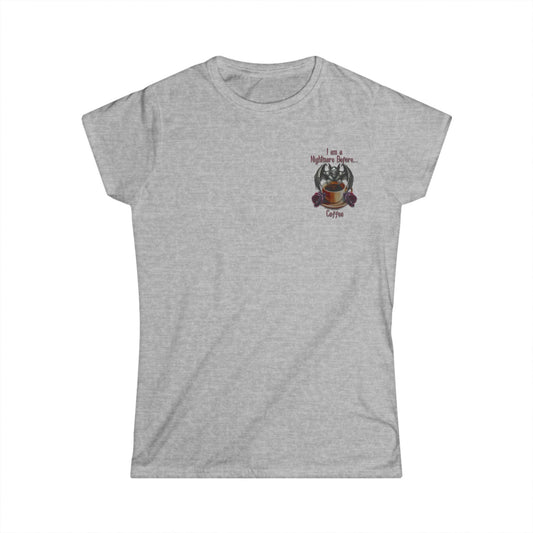 Female T-Shirt - Halloween - Nightmare Before Coffee (1b) Front / Back Printed