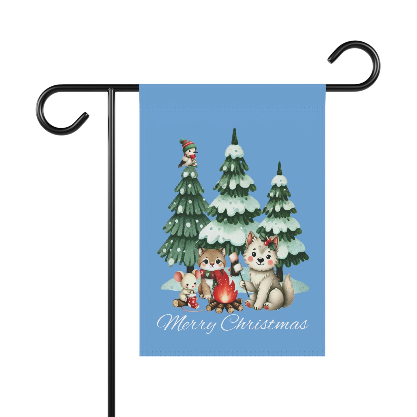 Garden Flag - Christmas - Campfire Animals (01a - Blue)