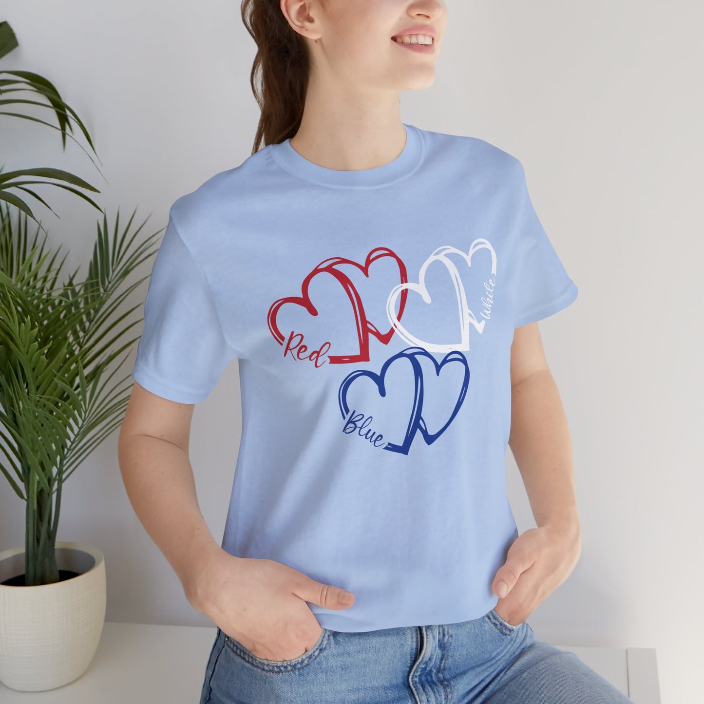 T-Shirt - Holiday - Red White Blue destressed hearts 01