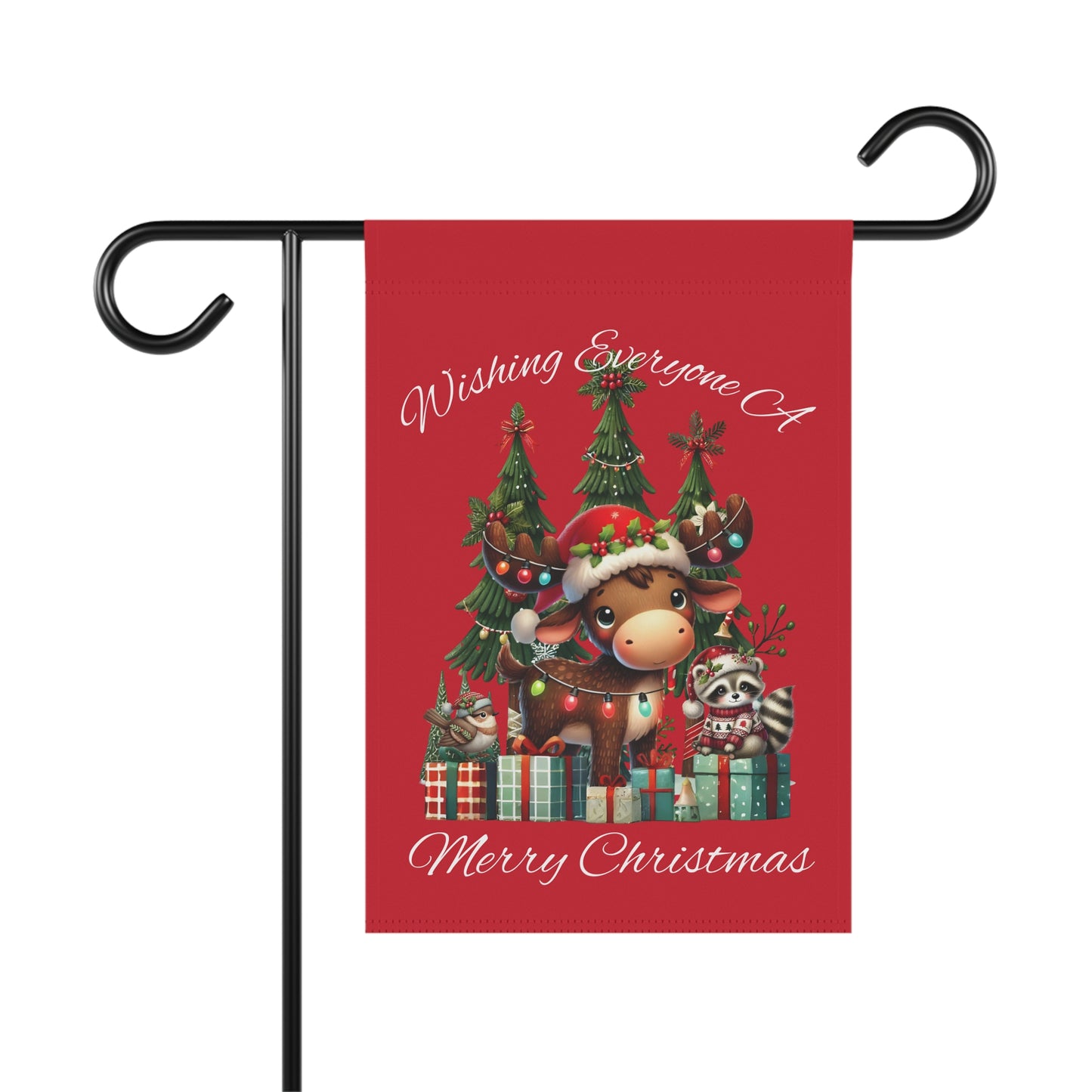 Garden Flag - Christmas - Merry Christmas Animals (01a - Red)