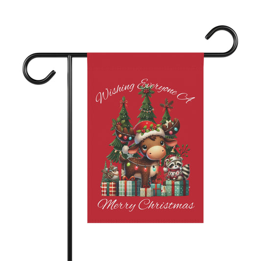 Garden Flag - Christmas - Merry Christmas Animals (01a - Red)