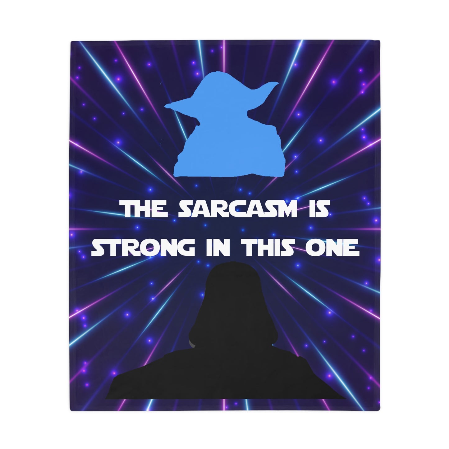 Fleece Blanket - Star Wars Theme with Yoda and Darth Vader Silhouettes - 'The sarcasm is strong in this one' - Perfect Gift for Sci-Fi Fans