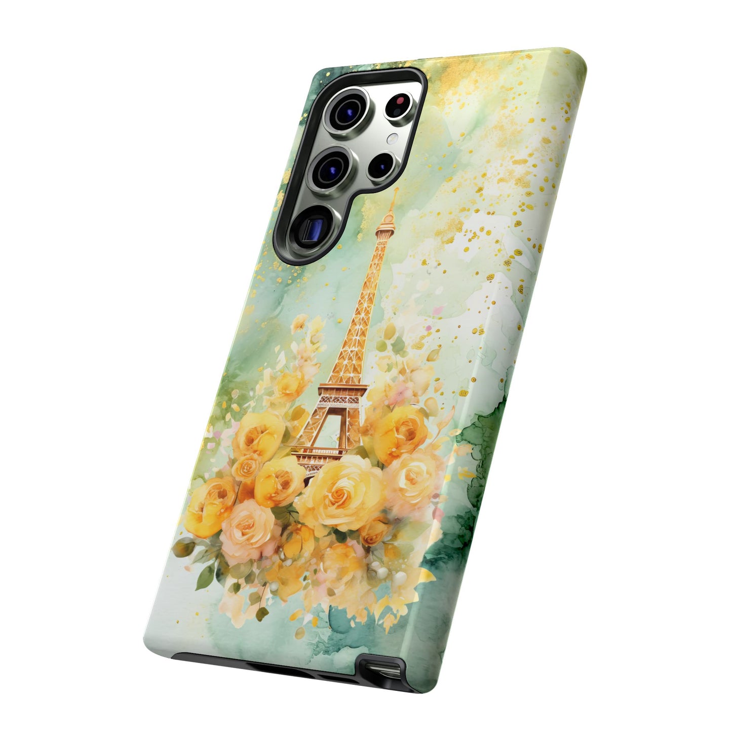 Tough Cell Phone Case - Paris - Eiffel Tower with Yellow Roses (1)