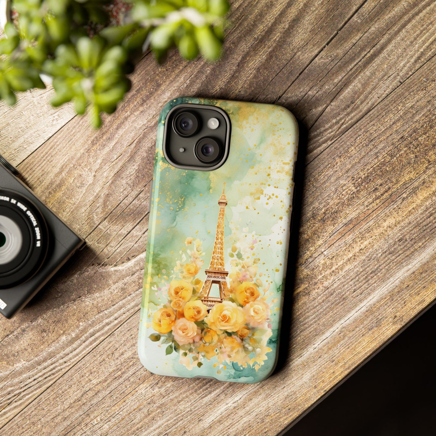 Tough Cell Phone Case - Paris - Eiffel Tower with Yellow Roses (1)