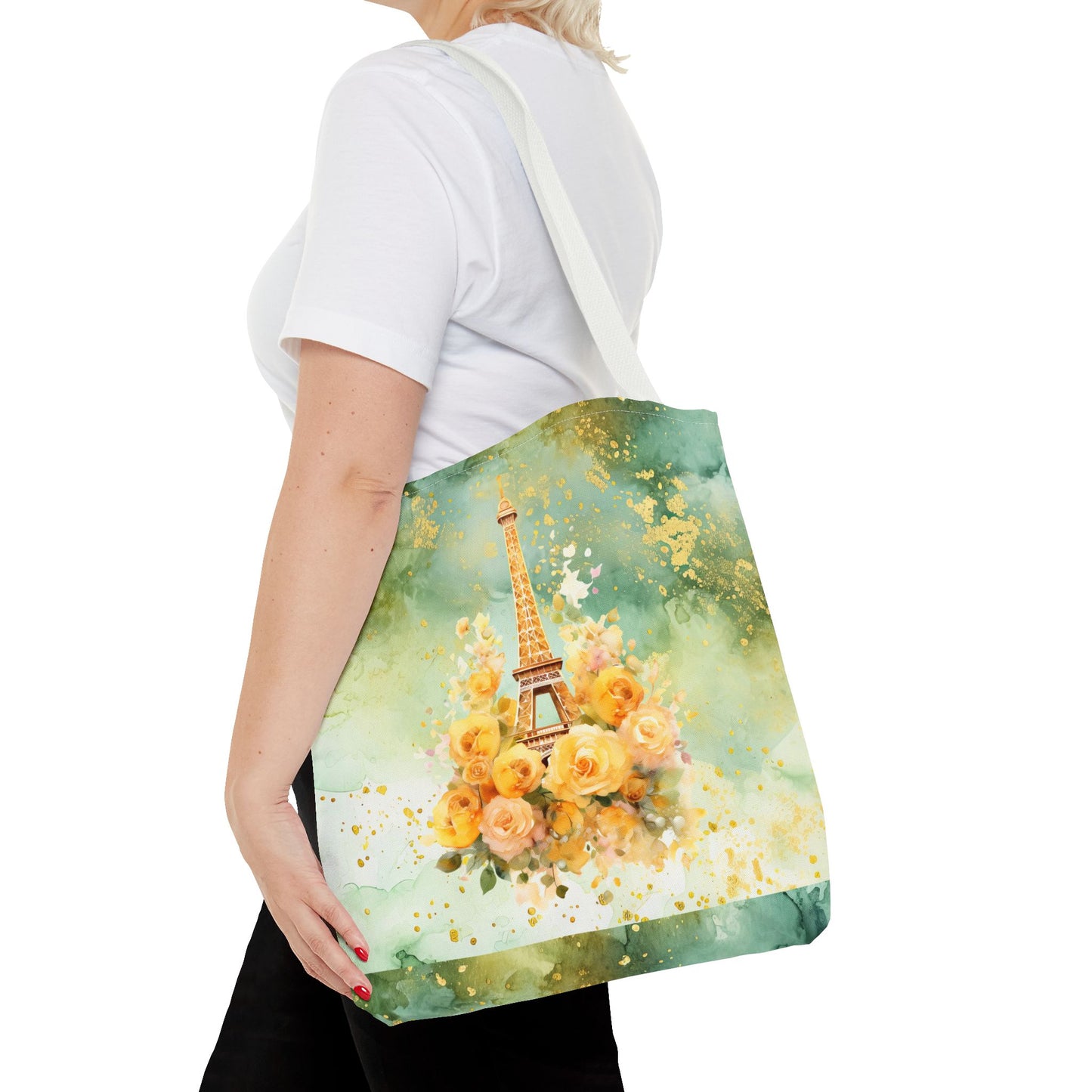 Tote Bag - Paris - Eiffel Tower and Yellow Roses (1)