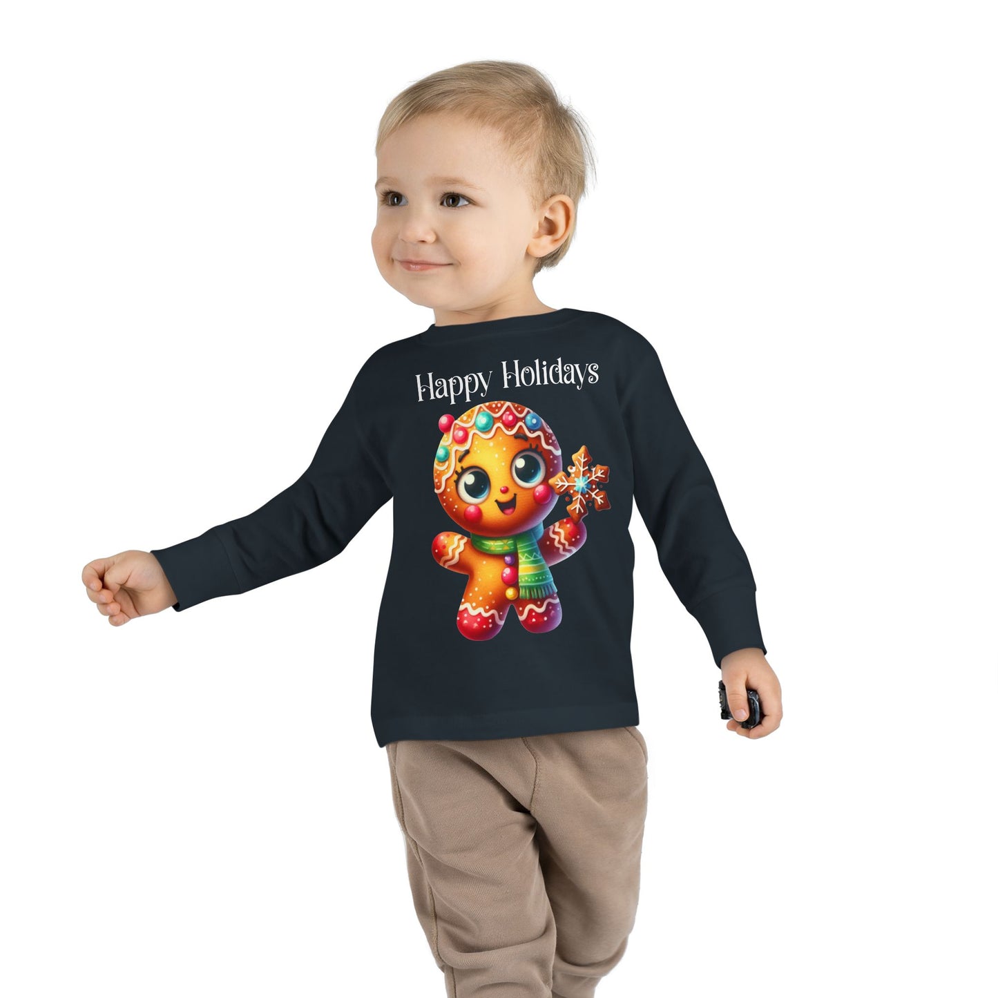 Toddler LS Tee - Christmas - Gingerbread - Happy Holidays (03a)