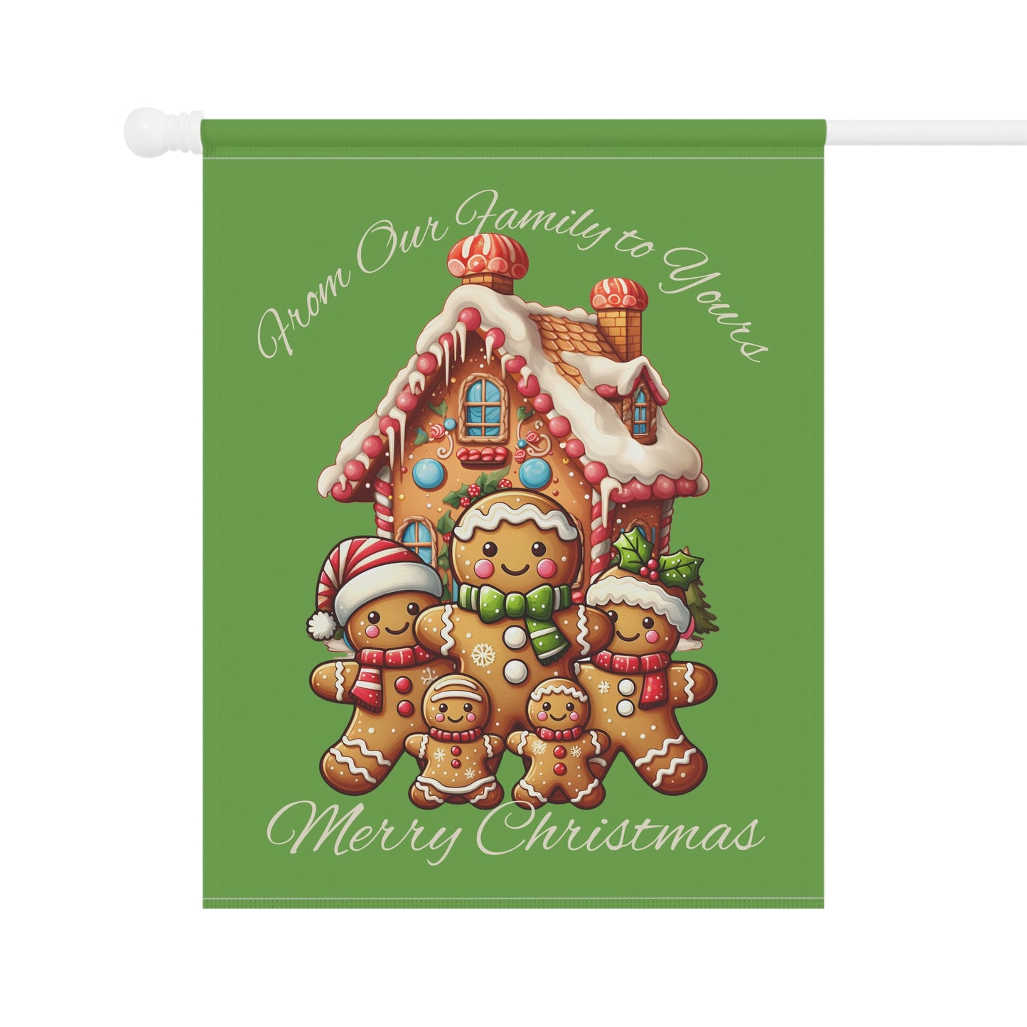 Garden Flag - Christmas - Gingerbread Family (02a - Green)
