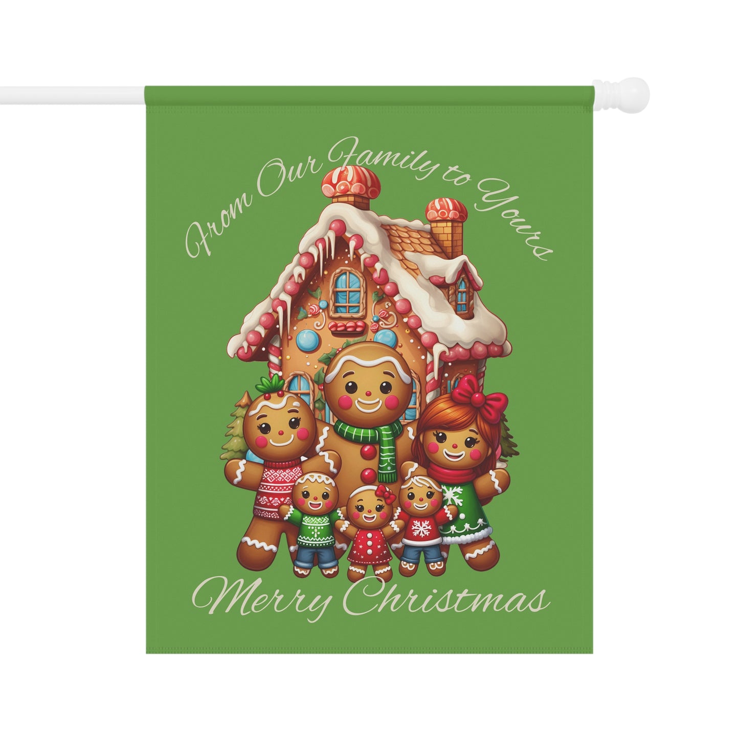 Garden Flag - Christmas - Gingerbread Family (01a - Green)