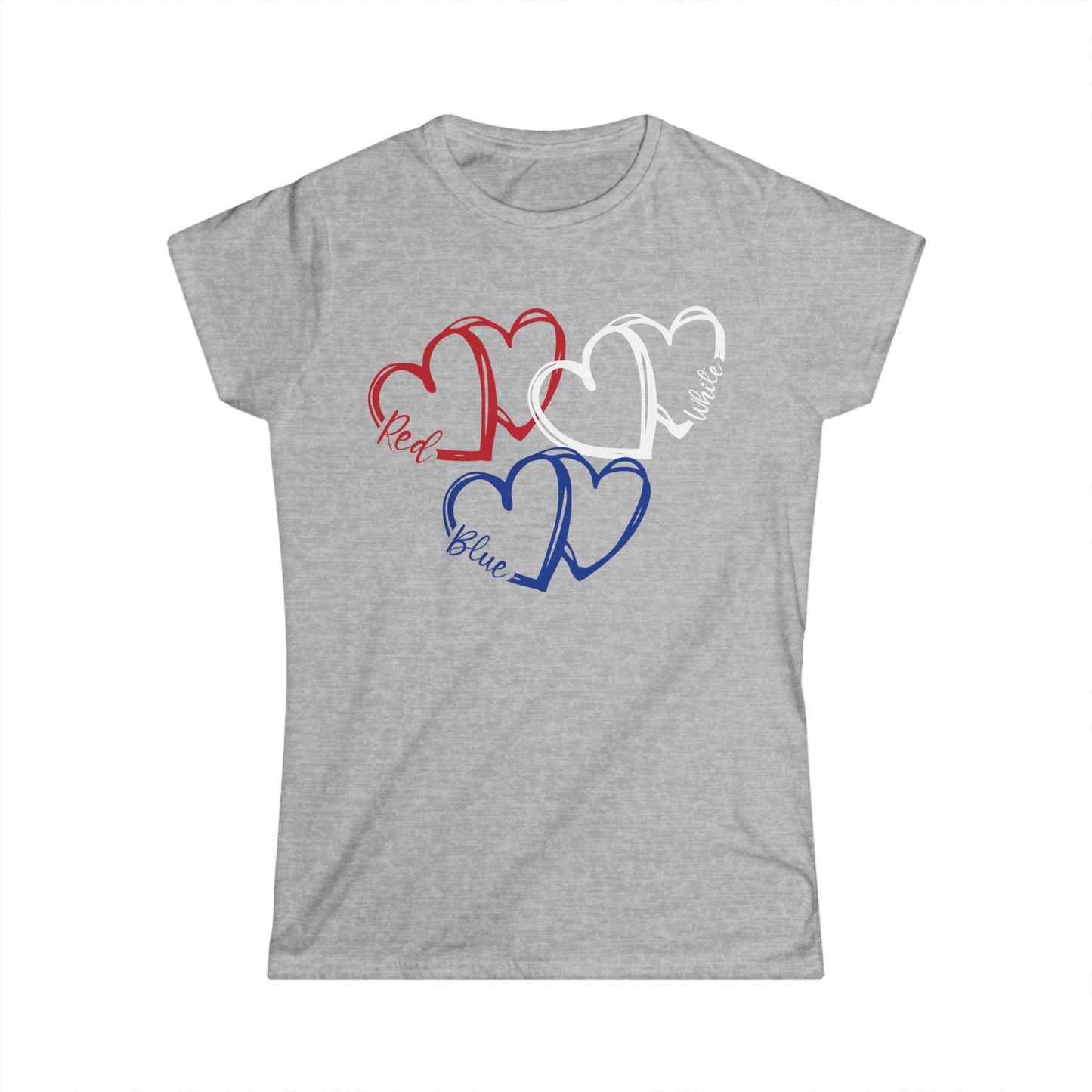 Female T-Shirt - America - Red White Blue destressed hearts (01)
