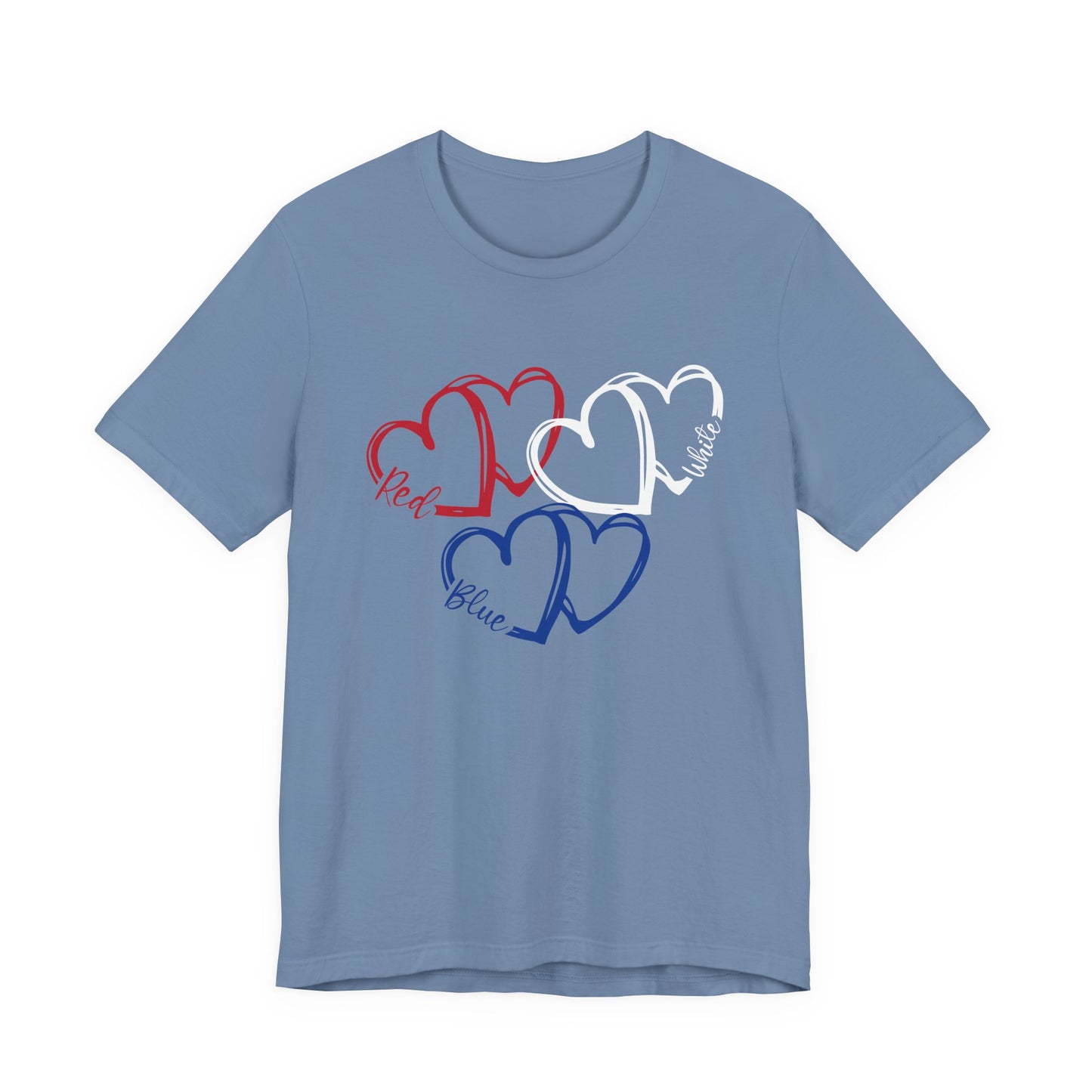T-Shirt - Holiday - Red White Blue destressed hearts 01