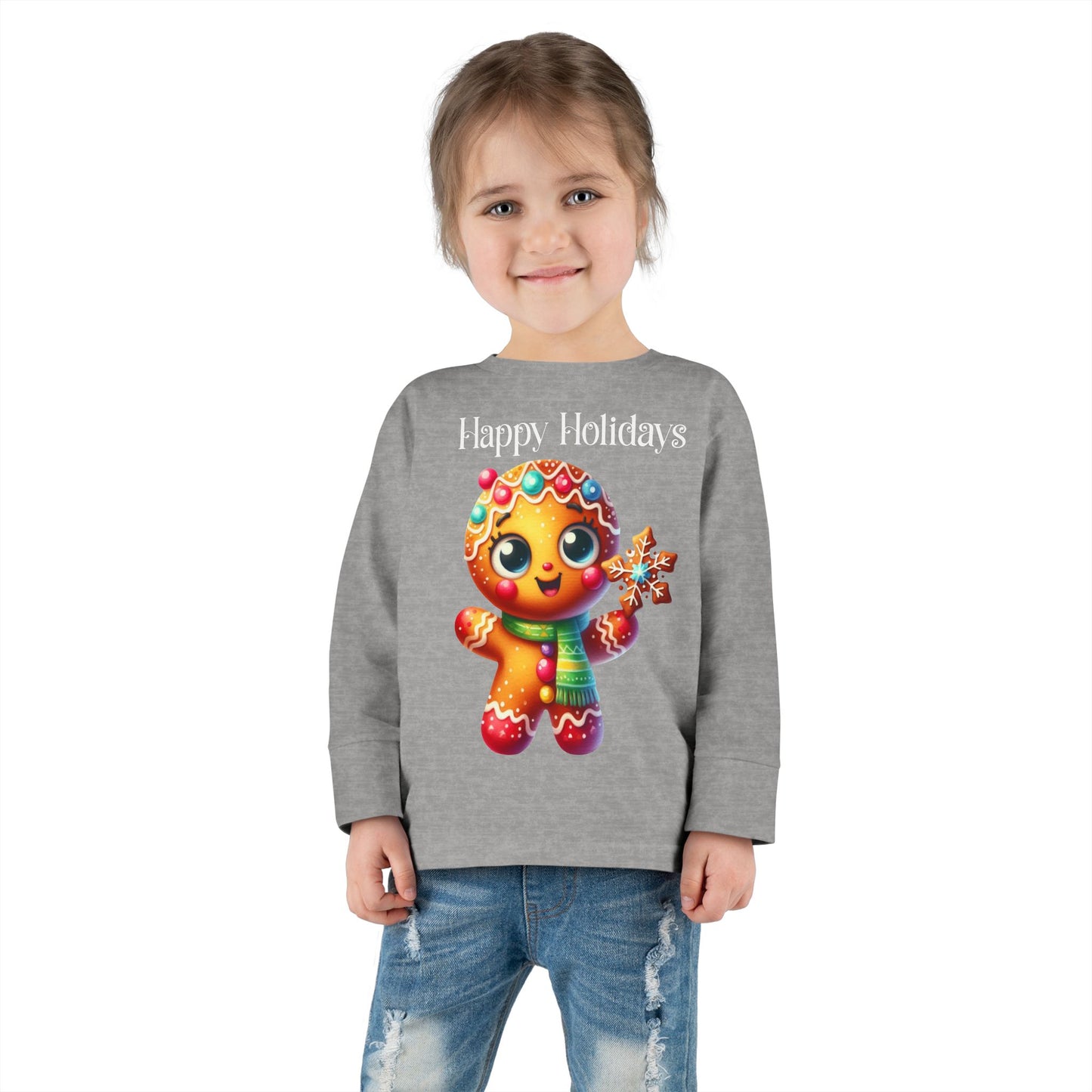 Toddler LS Tee - Christmas - Gingerbread - Happy Holidays (03a)