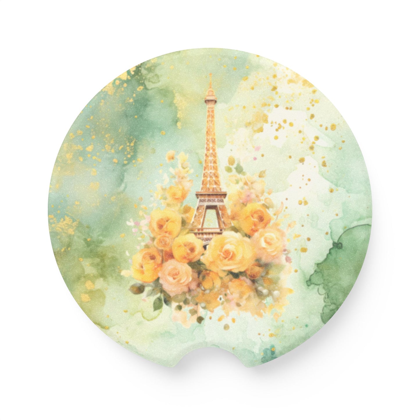 Soapstone Car Coaster - Paris - Eiffel Tower with Yellow Roses (1)