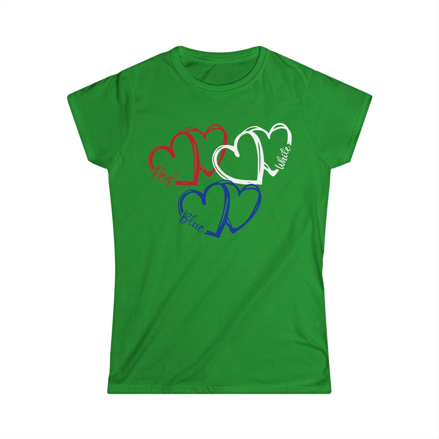 Female T-Shirt - America - Red White Blue destressed hearts (01)