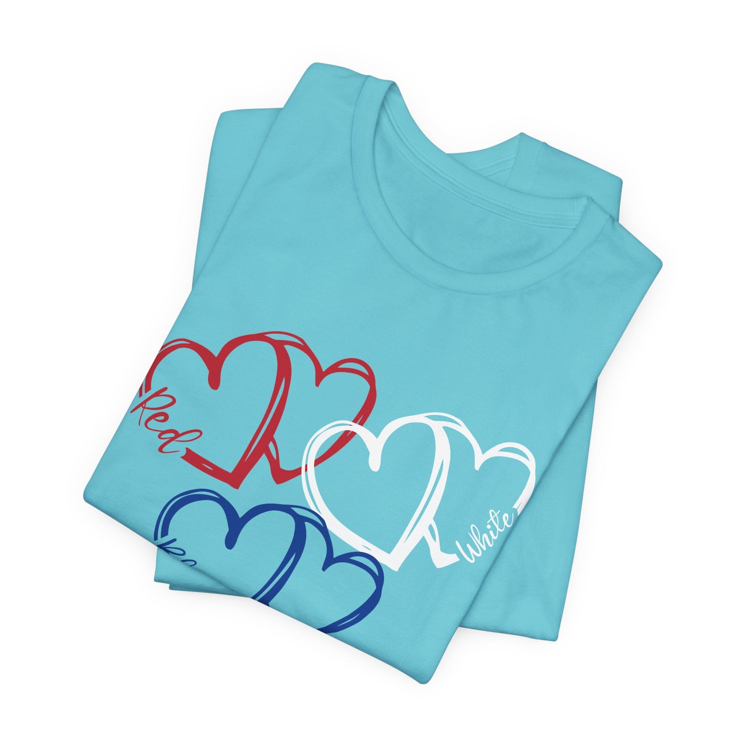 T-Shirt - Holiday - Red White Blue destressed hearts 01