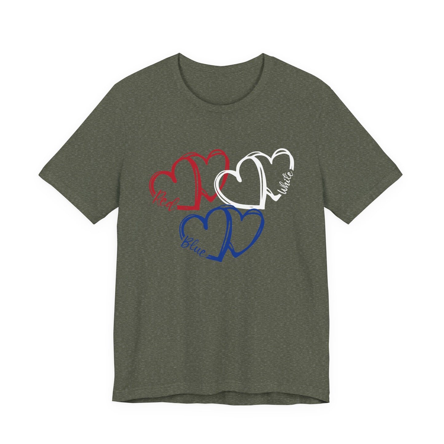 T-Shirt - Holiday - Red White Blue destressed hearts 01