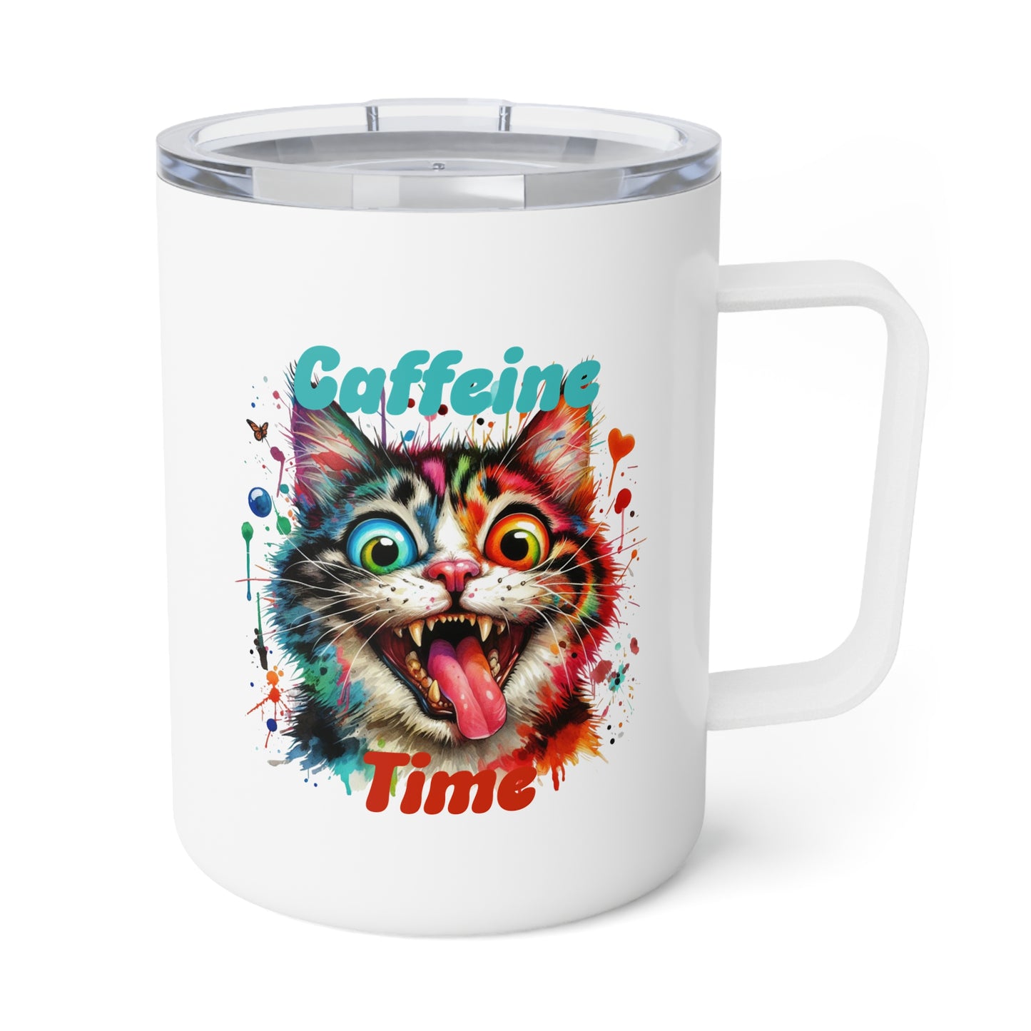 Insulated Coffee Mug - Caffeine Time with cat (1)