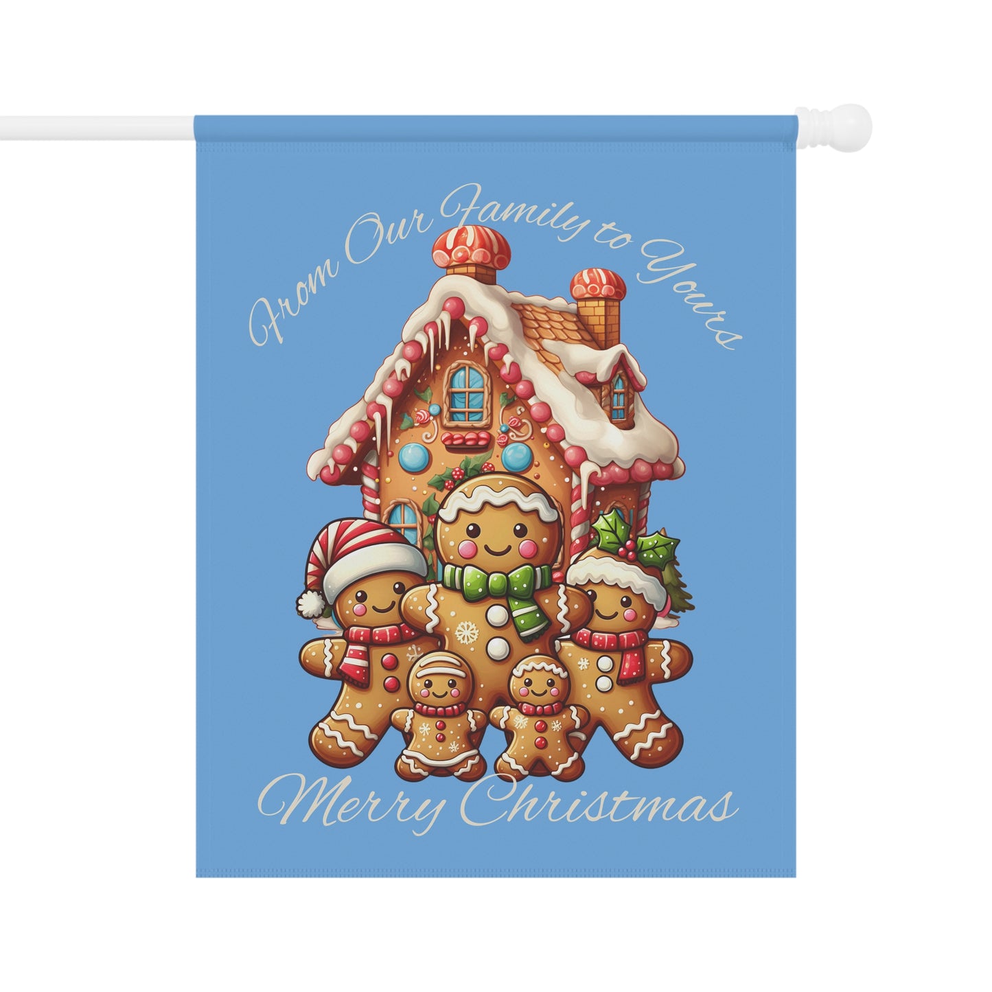 Garden Flag - Christmas - Gingerbread Family (02a - Blue)