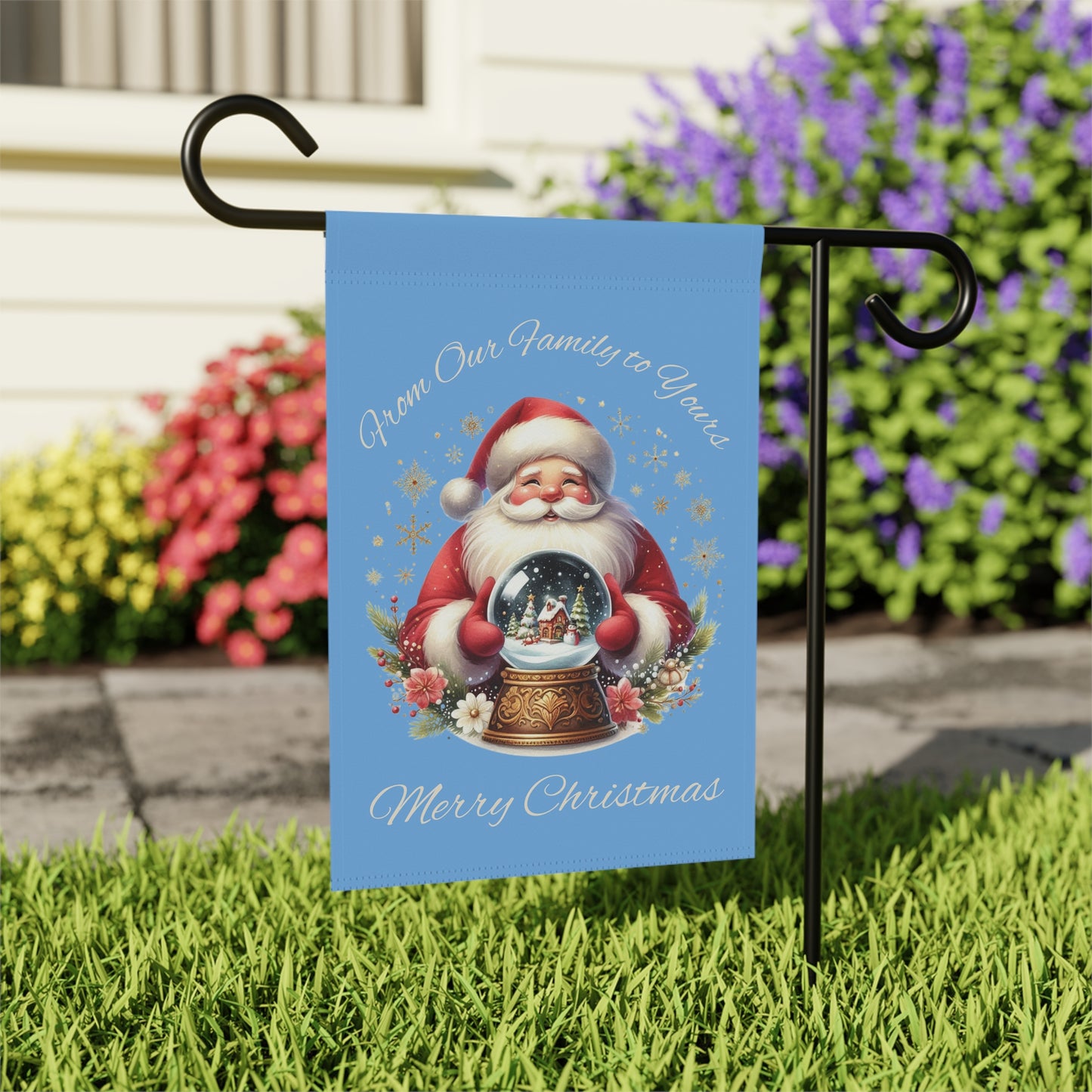 Garden Flag - Christmas - Vintage Santa (01a - Blue)