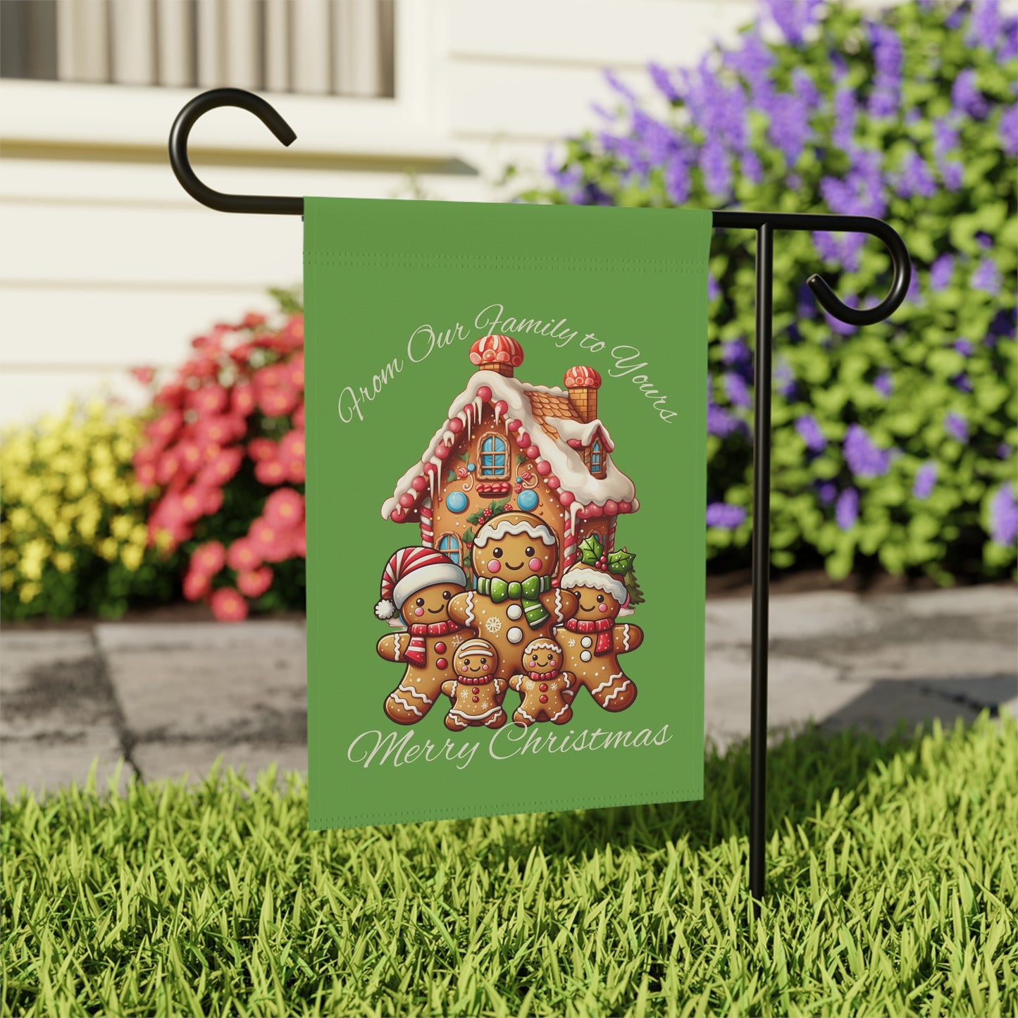 Garden Flag - Christmas - Gingerbread Family (02a - Green)