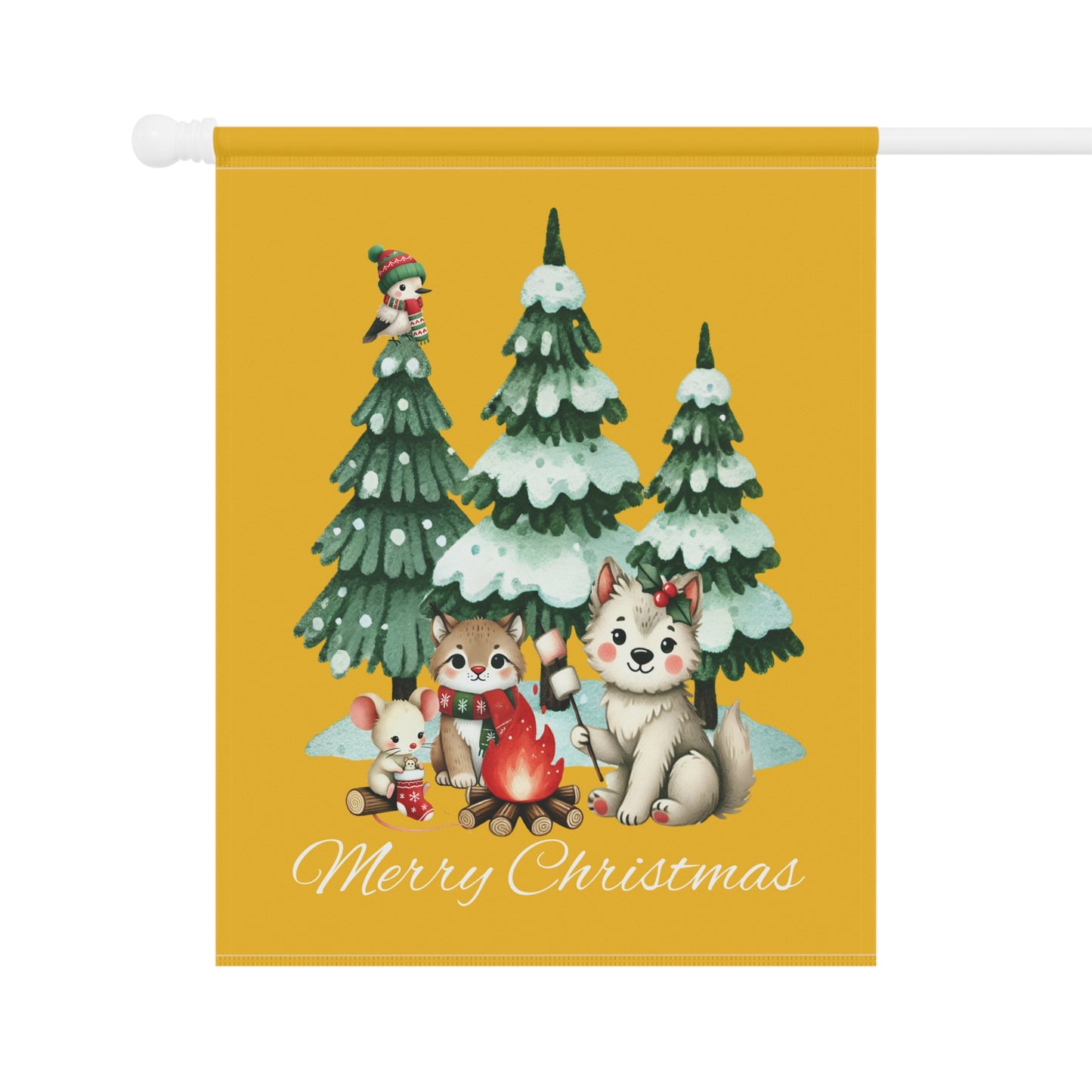 Garden Flag - Christmas - Campfire Animals (01a - Yellow)