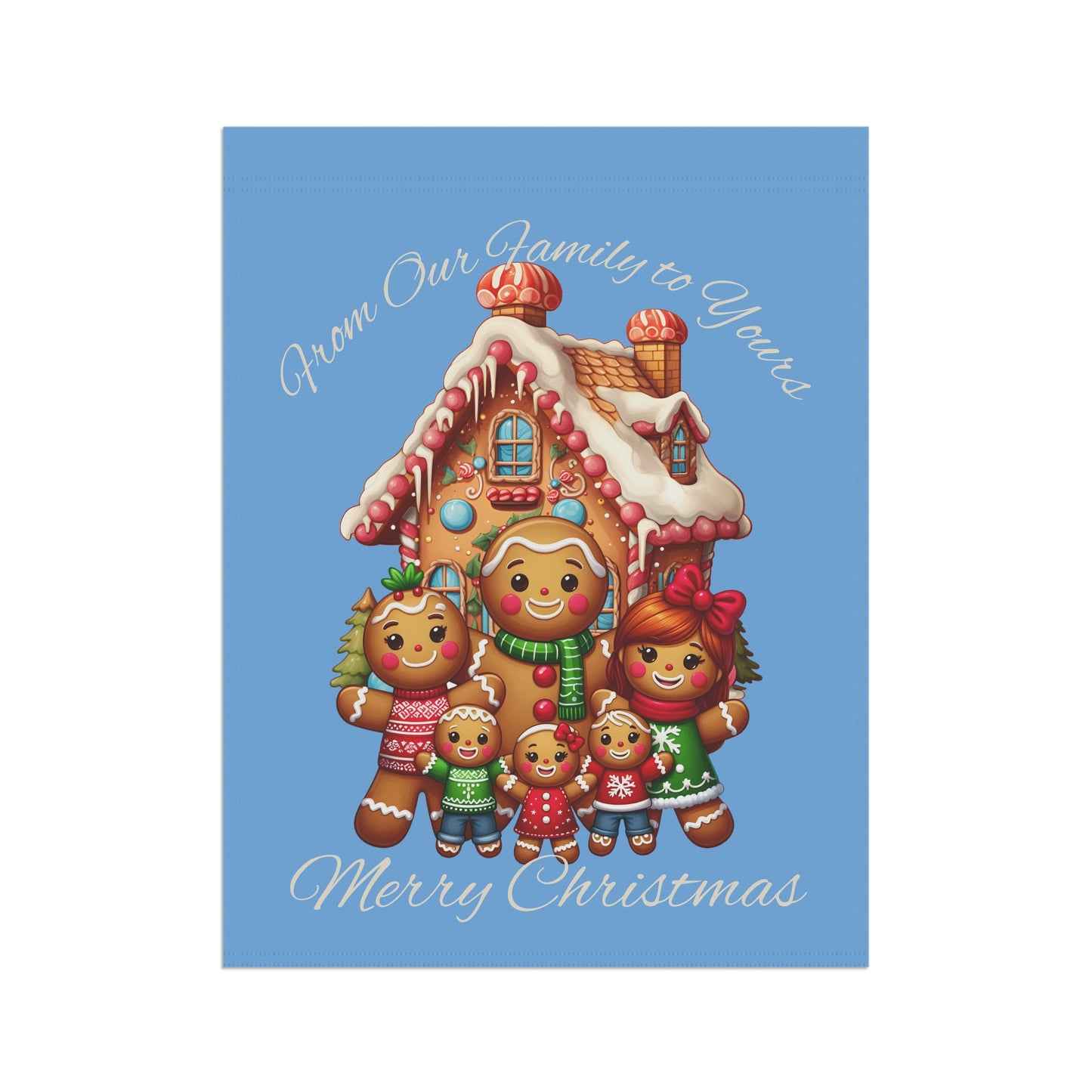 Garden Flag - Christmas - Gingerbread Family (01a - Blue)