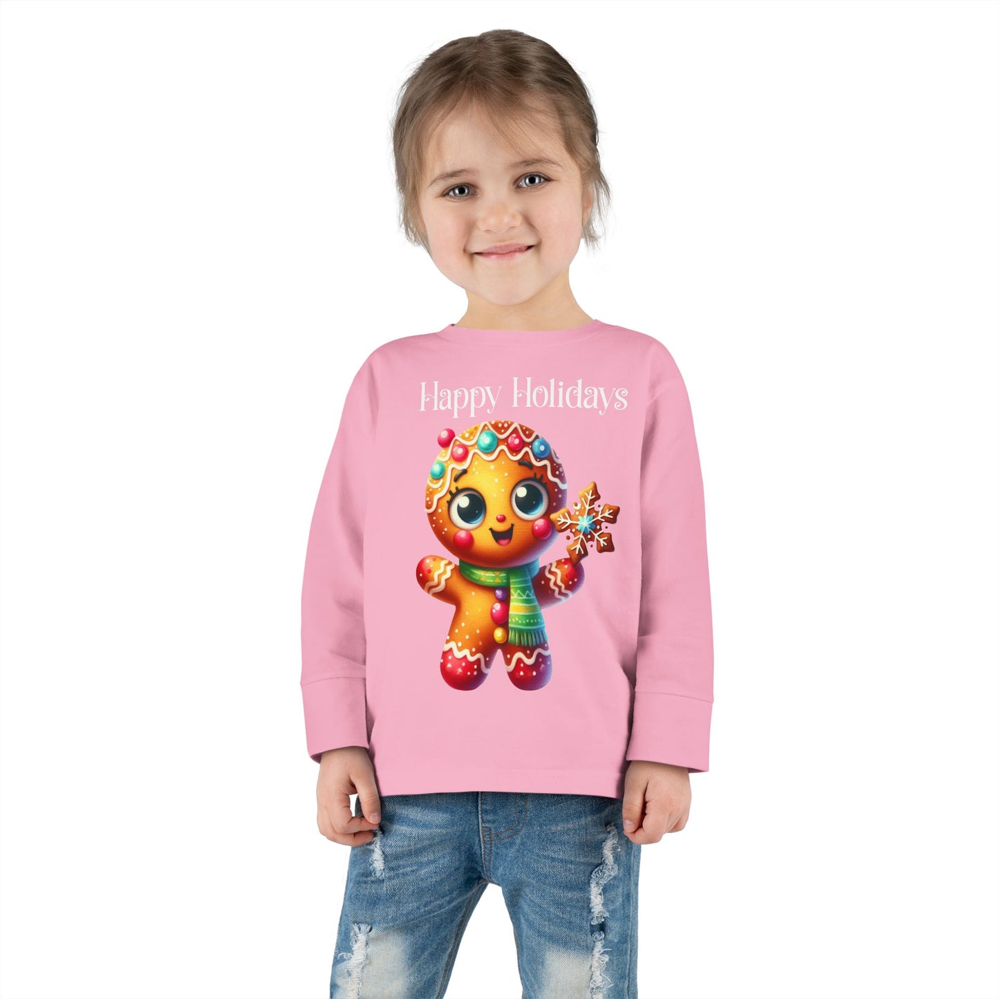 Toddler LS Tee - Christmas - Gingerbread - Happy Holidays (03a)
