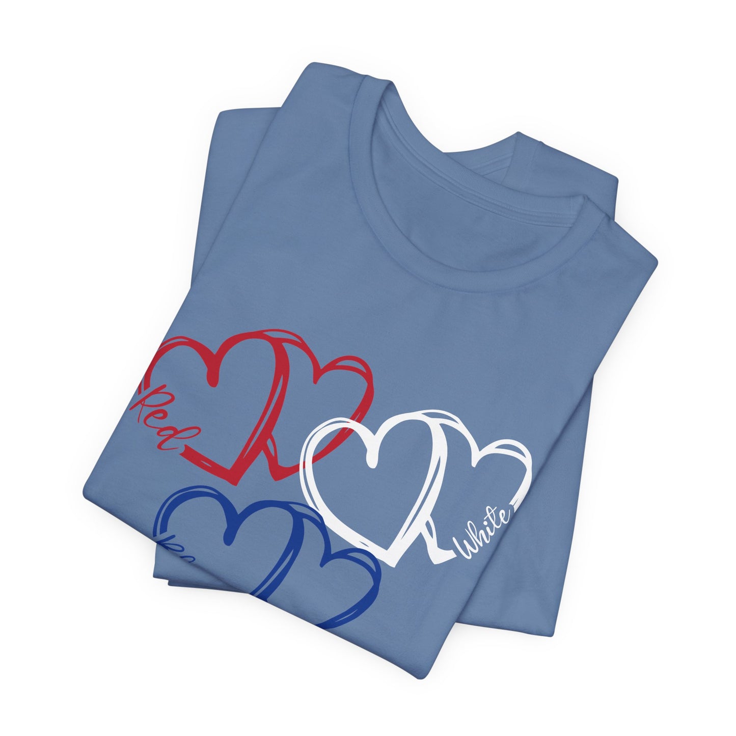 T-Shirt - Holiday - Red White Blue destressed hearts 01