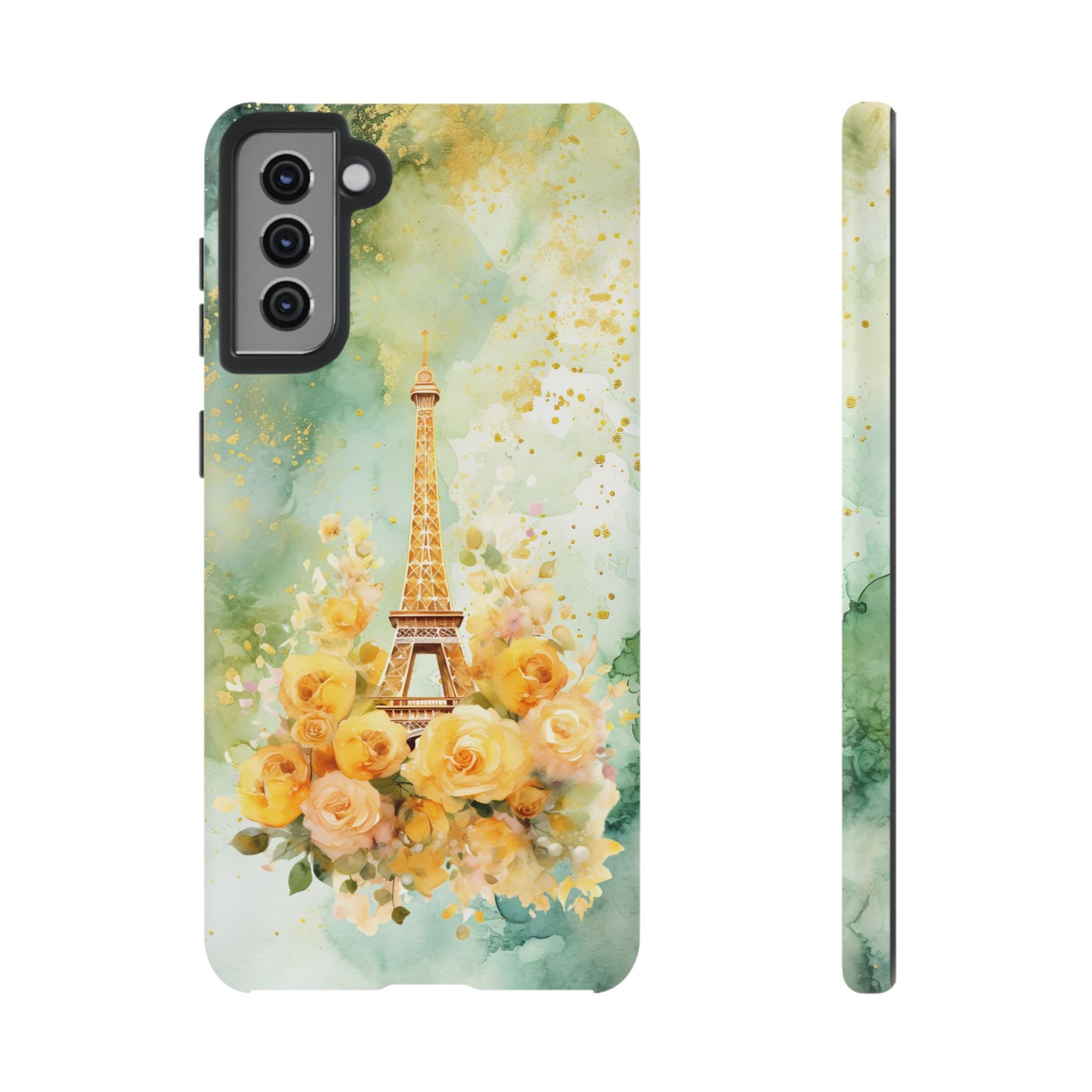 Tough Cell Phone Case - Paris - Eiffel Tower with Yellow Roses (1)