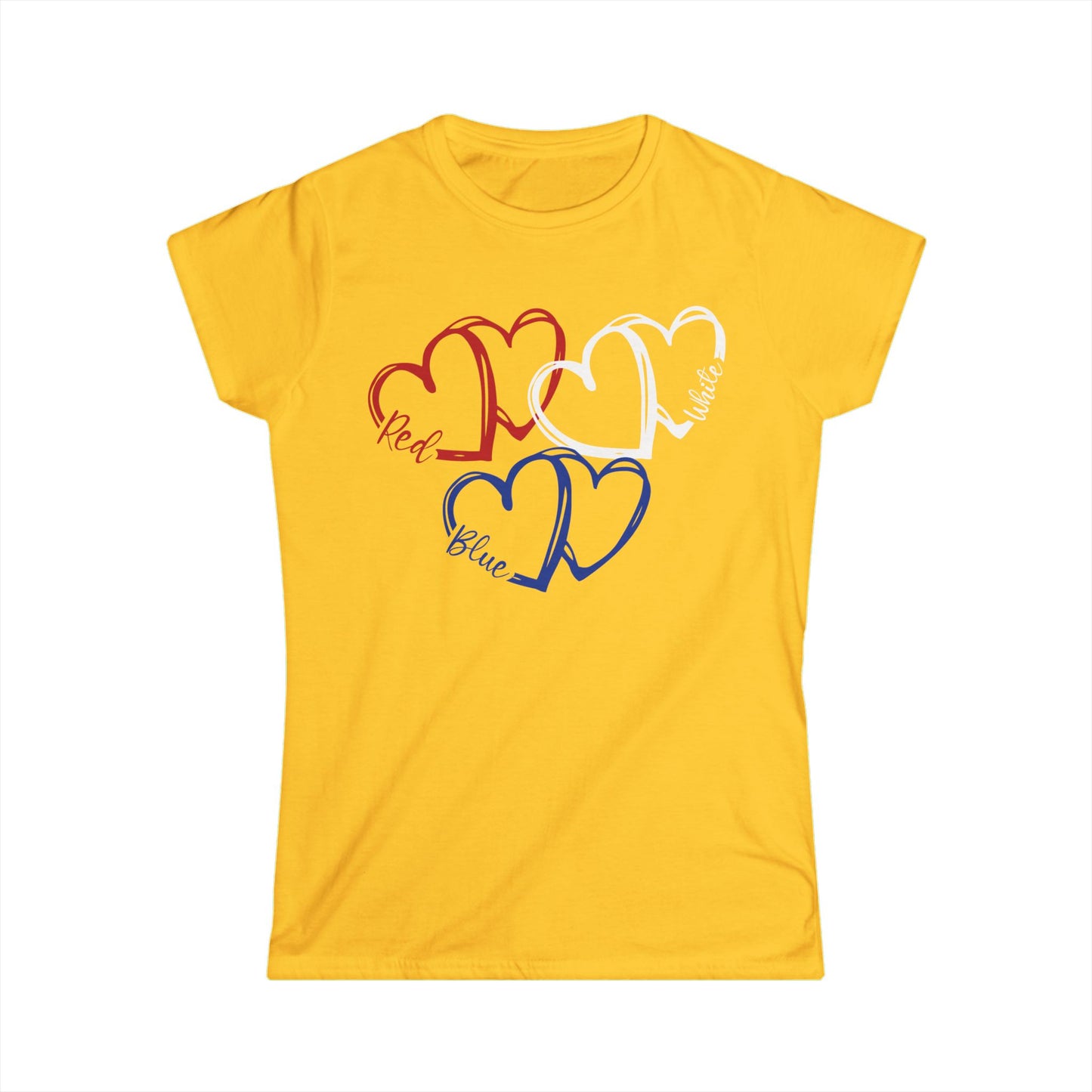 Female T-Shirt - America - Red White Blue destressed hearts (01)