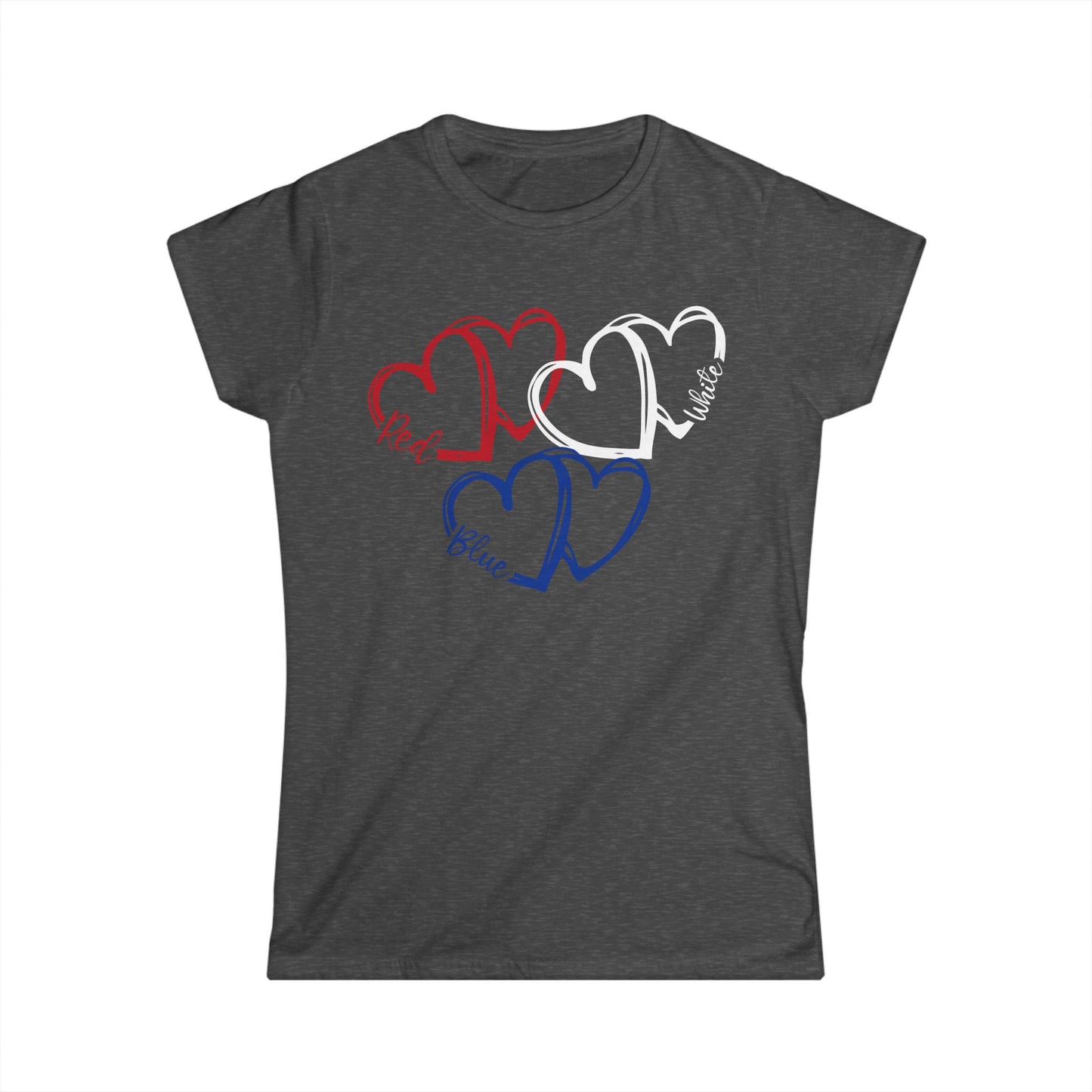 Female T-Shirt - America - Red White Blue destressed hearts (01)