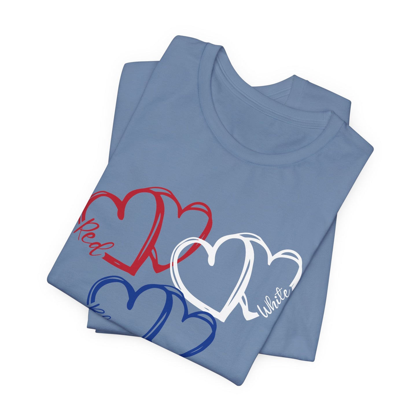 T-Shirt - Holiday - Red White Blue destressed hearts 01