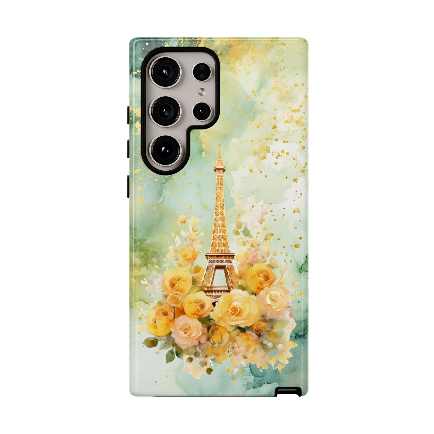 Tough Cell Phone Case - Paris - Eiffel Tower with Yellow Roses (1)