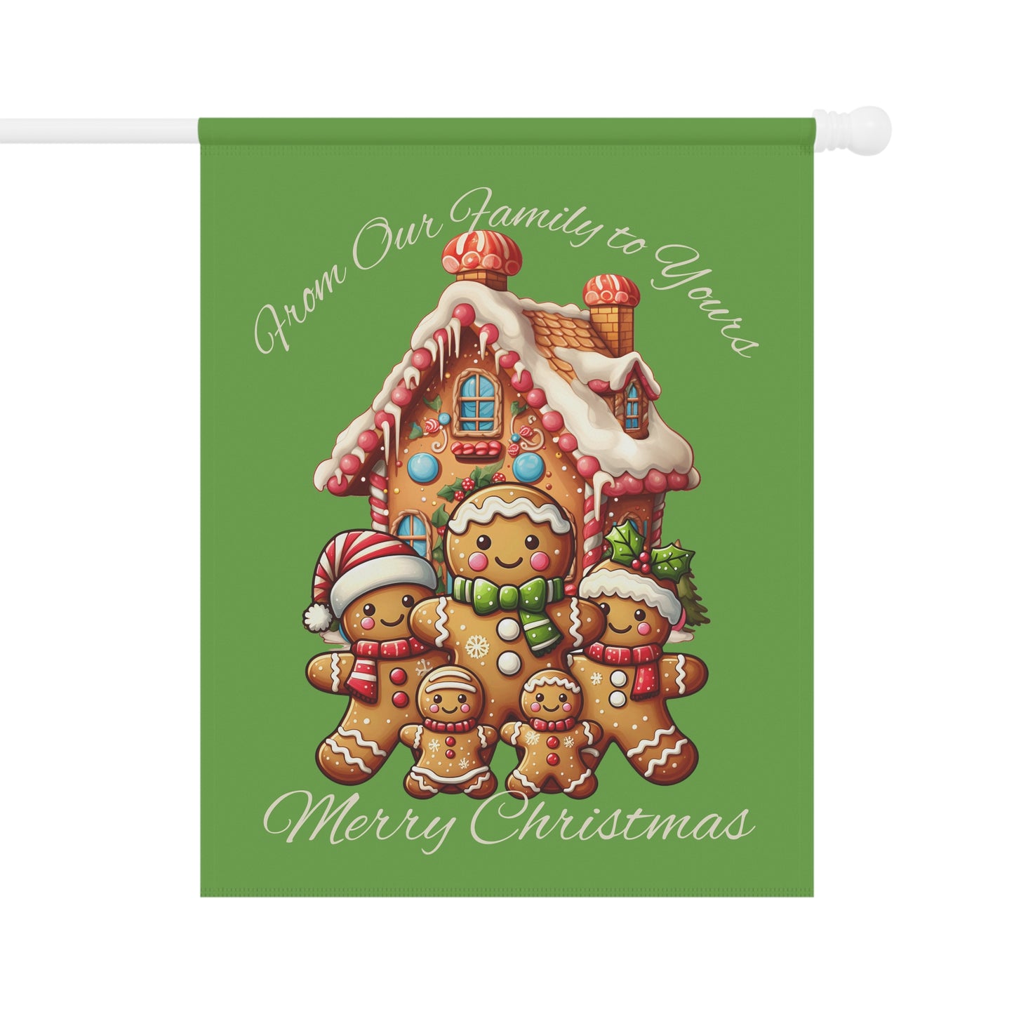 Garden Flag - Christmas - Gingerbread Family (02a - Green)