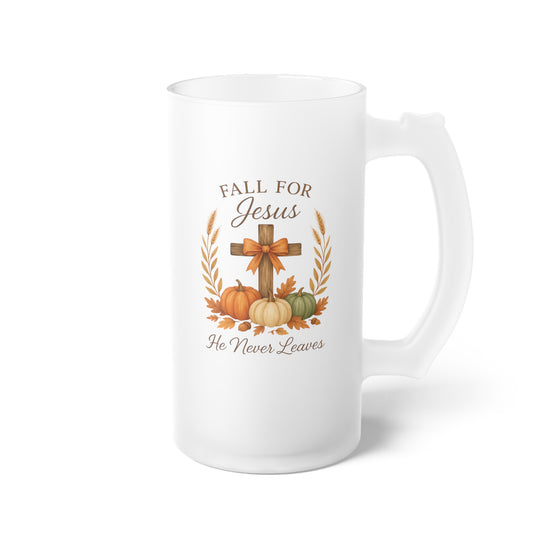Frosted Glass Beer Mug - Faith - Fall for Jesus (01 Autumn)