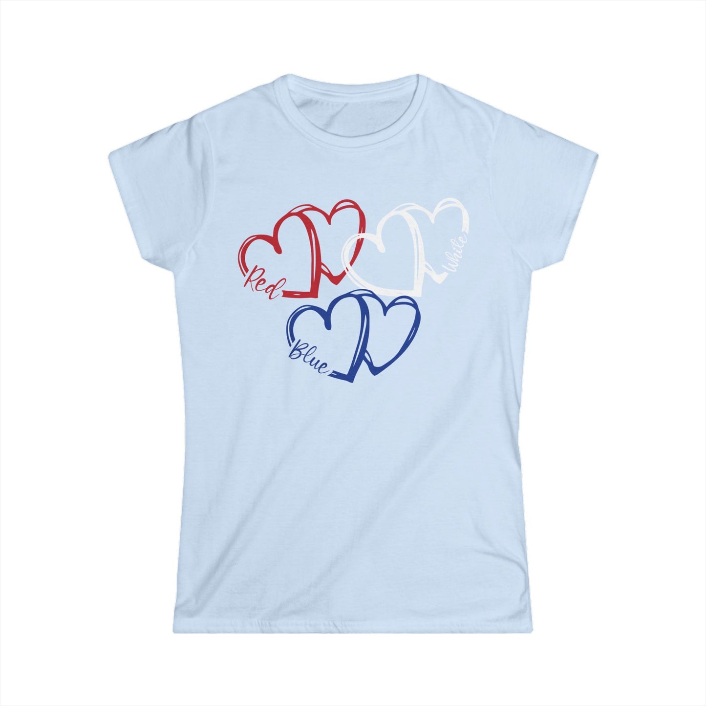Female T-Shirt - America - Red White Blue destressed hearts (01)