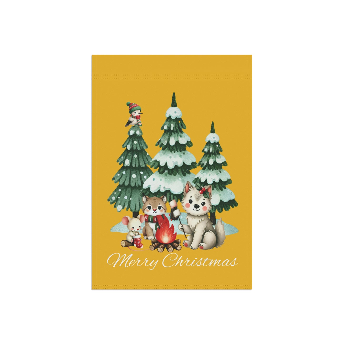 Garden Flag - Christmas - Campfire Animals (01a - Yellow)