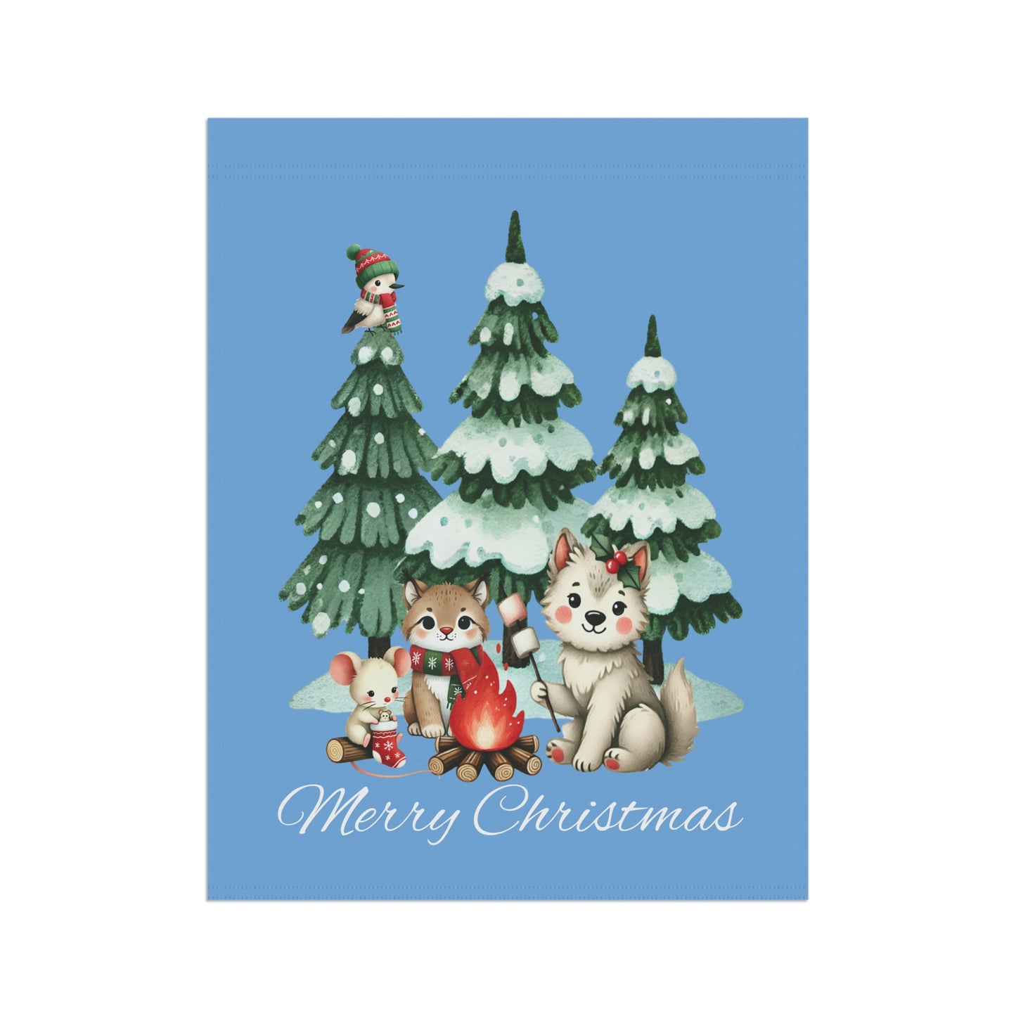 Garden Flag - Christmas - Campfire Animals (01a - Blue)