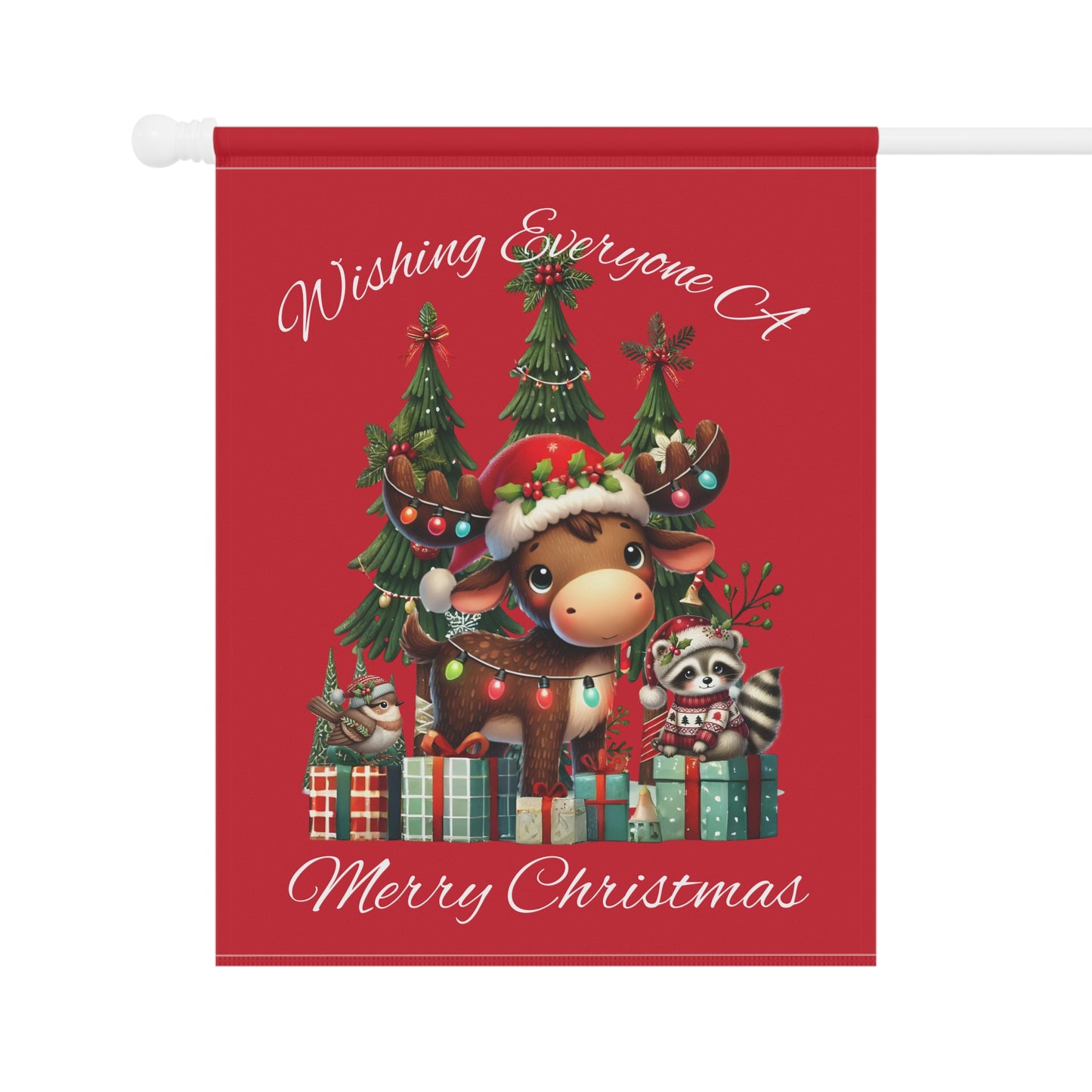 Garden Flag - Christmas - Merry Christmas Animals (01a - Red)