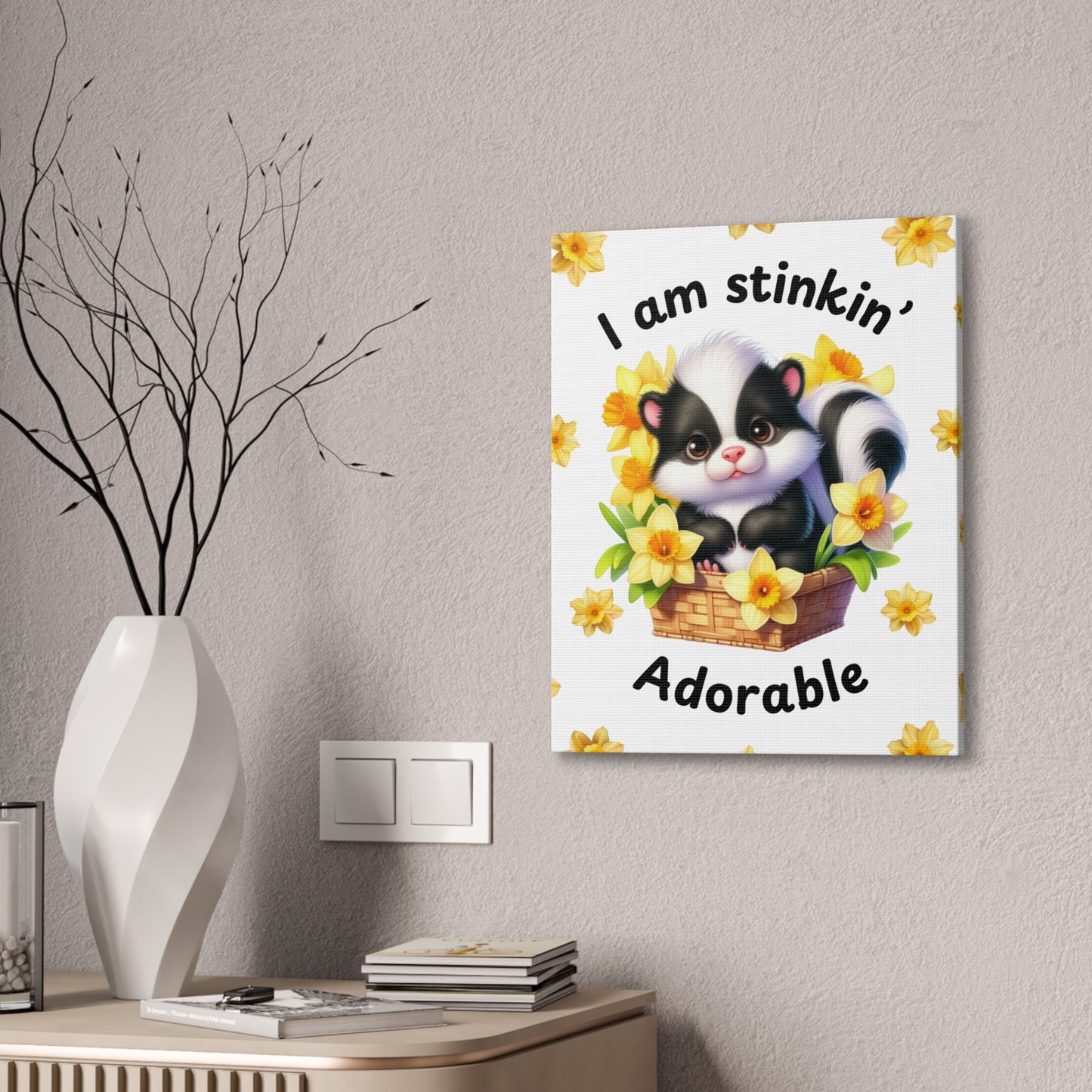 Nursery Canvas - Stinkin' Adorable with Skunk (1-b)