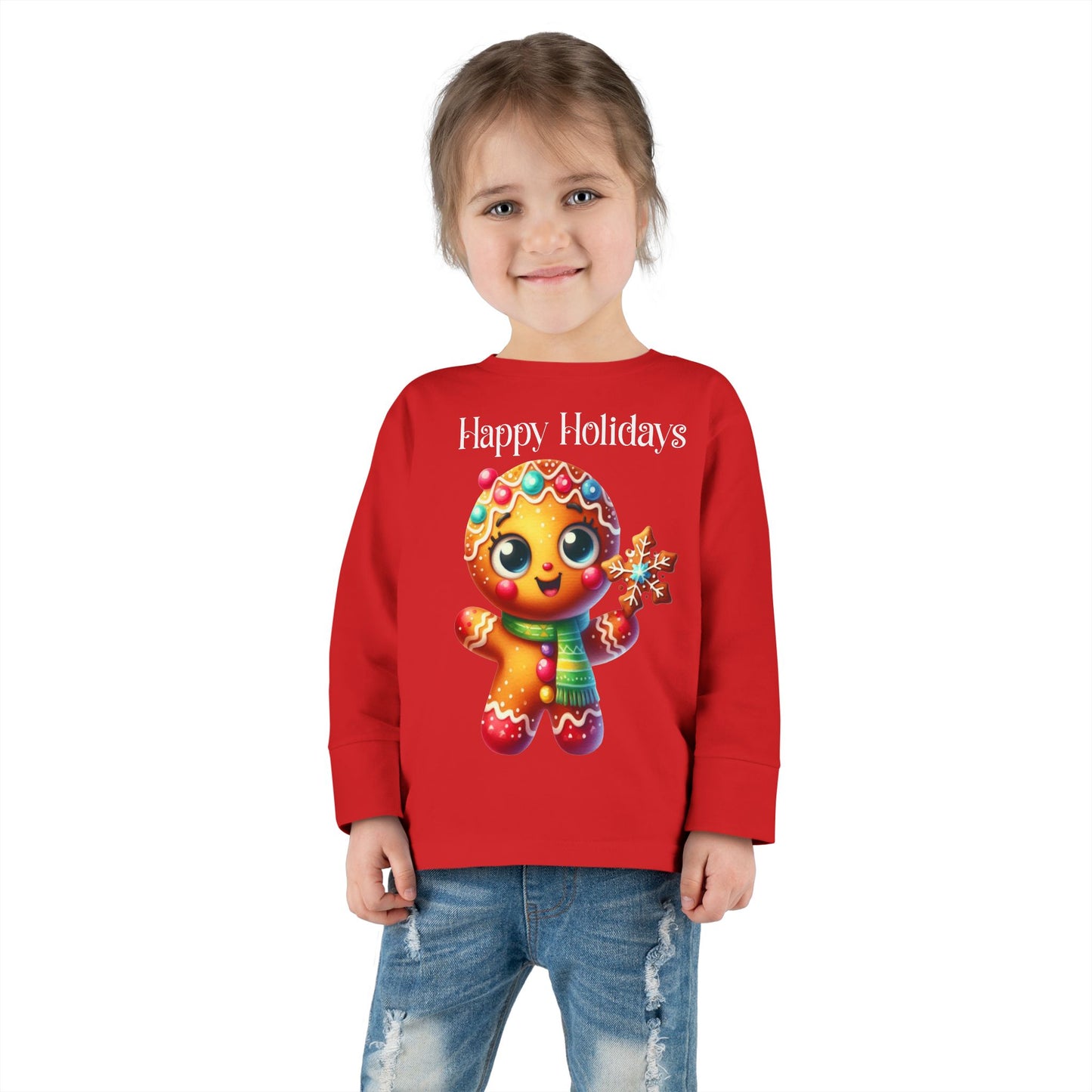 Toddler LS Tee - Christmas - Gingerbread - Happy Holidays (03a)